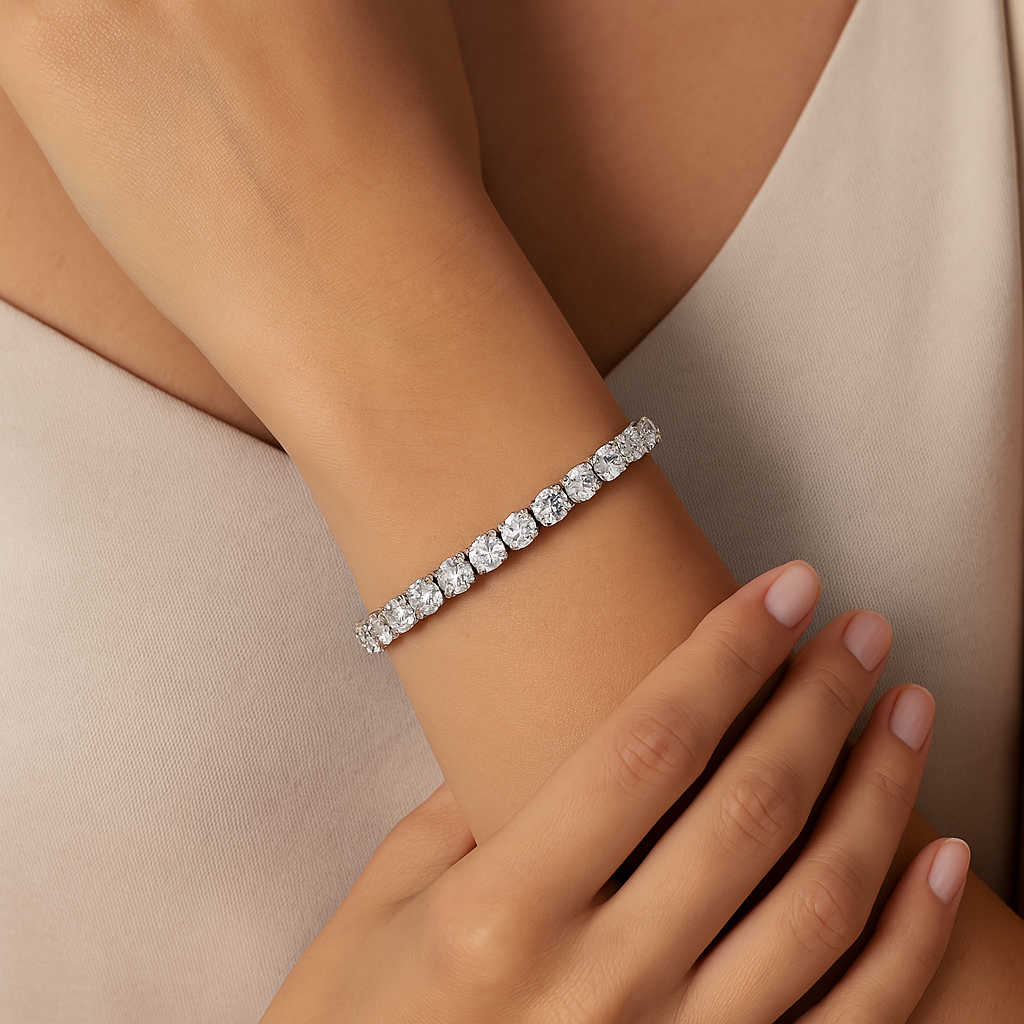 20.74CT Round Cut Lab Diamond 4 Prong Tennis Bracelet 14K Gold