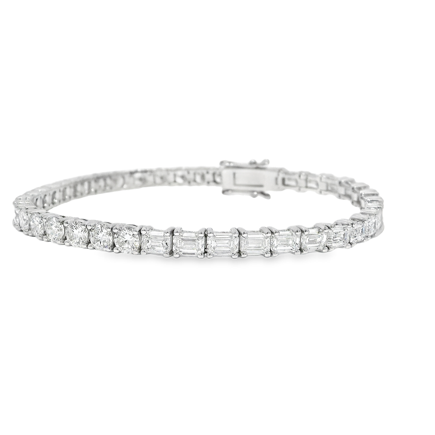 10.39CT Emerald and Round Cut Lab Diamond 4 Prong tennis Bracelet 14k White Gold