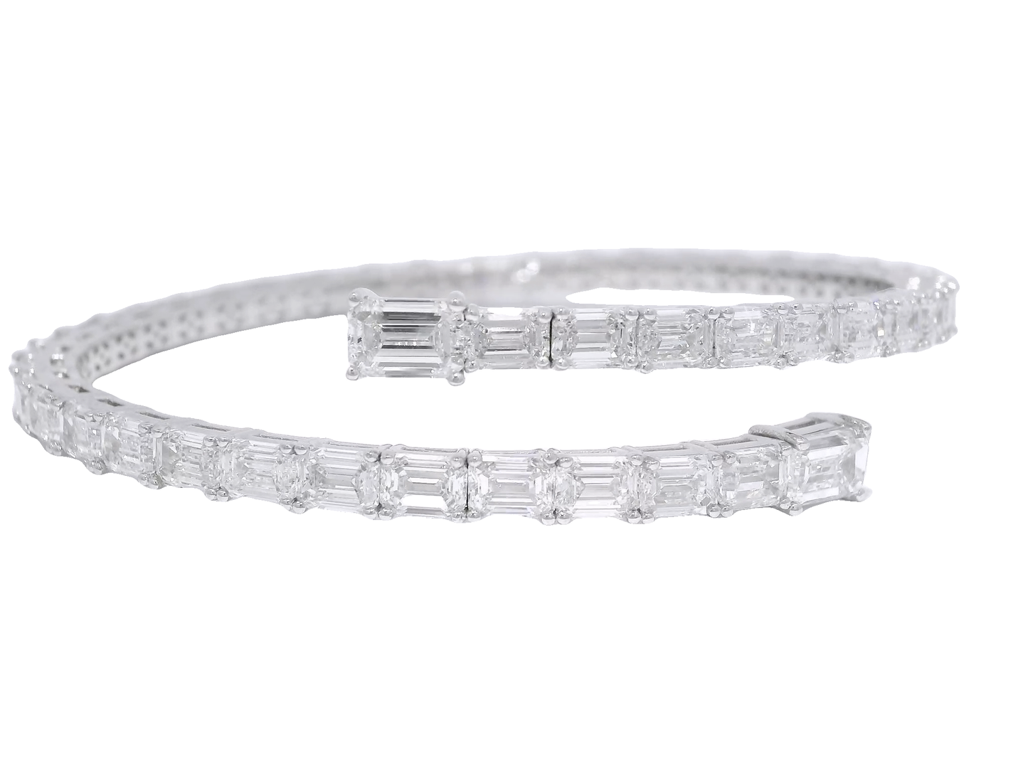 15.31CT Emerald Cut Lab Diamond Flexible Bangle 14K White Gold