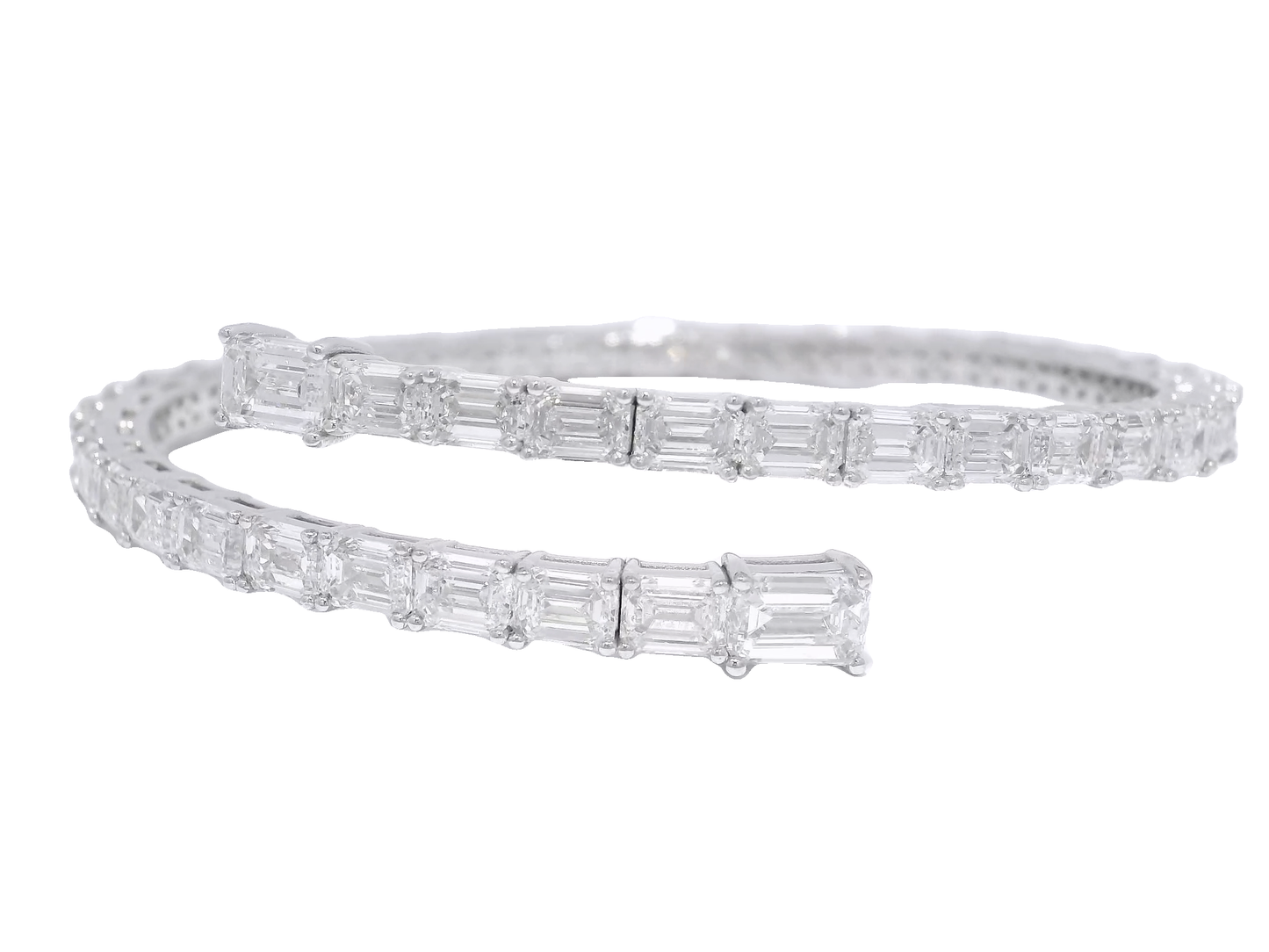 15.31CT Emerald Cut Lab Diamond Flexible Bangle 14K White Gold