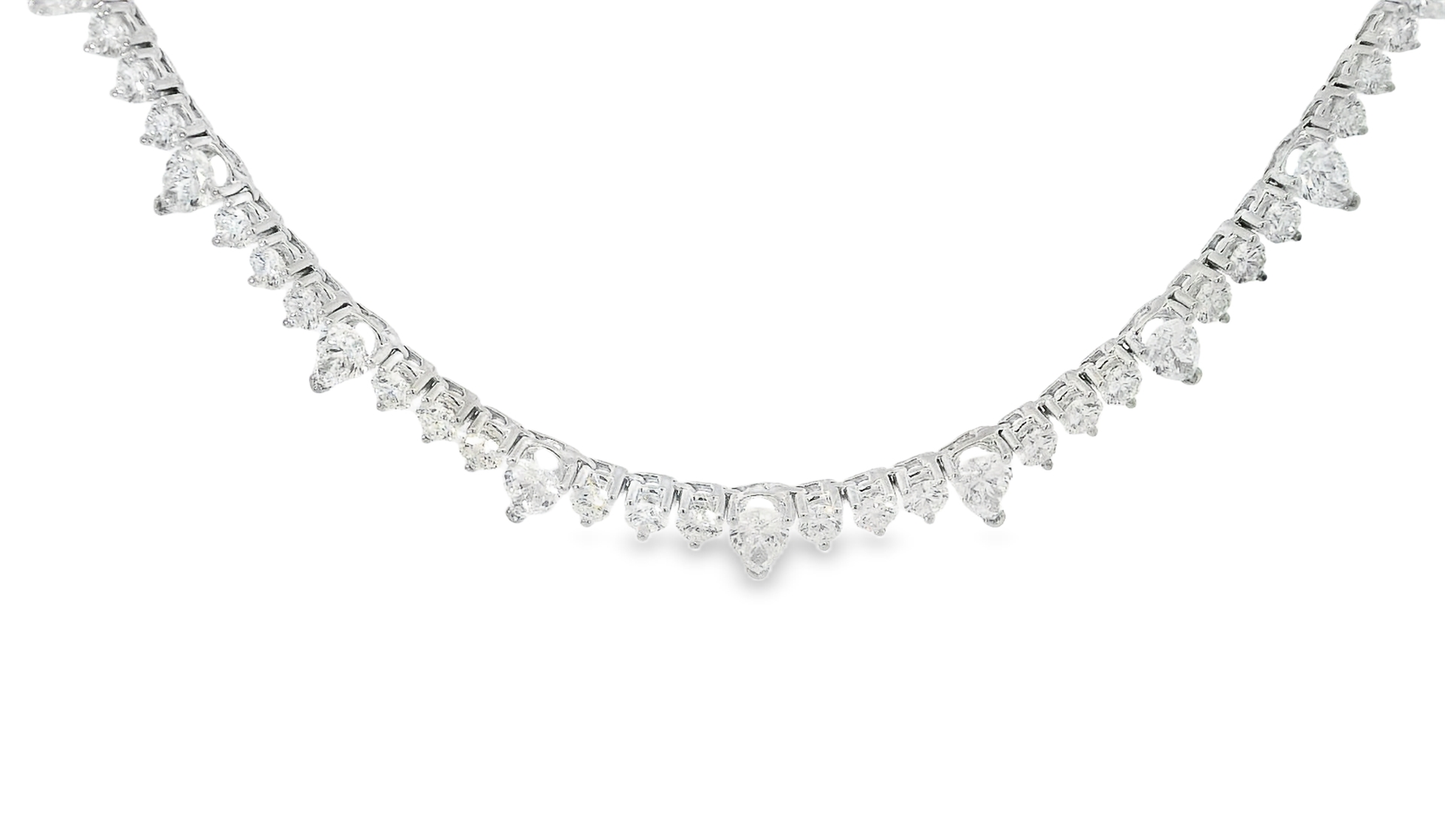 17.31 CT Round and Pear Shape Mixed Lab 14K White Gold Diamond Tennis Necklace Lab