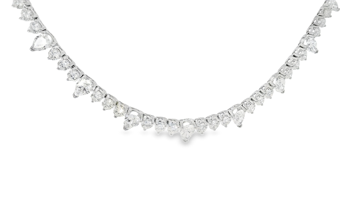 17.31 CT Round and Pear Shape Mixed Lab 14K White Gold Diamond Tennis Necklace Lab