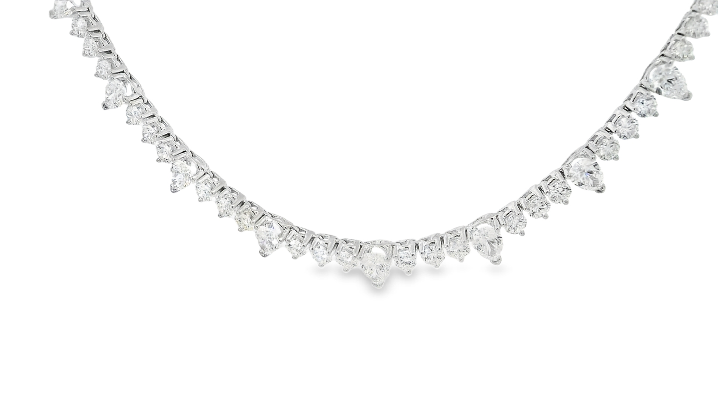 17.31 CT Round and Pear Shape Mixed Lab 14K White Gold Diamond Tennis Necklace Lab