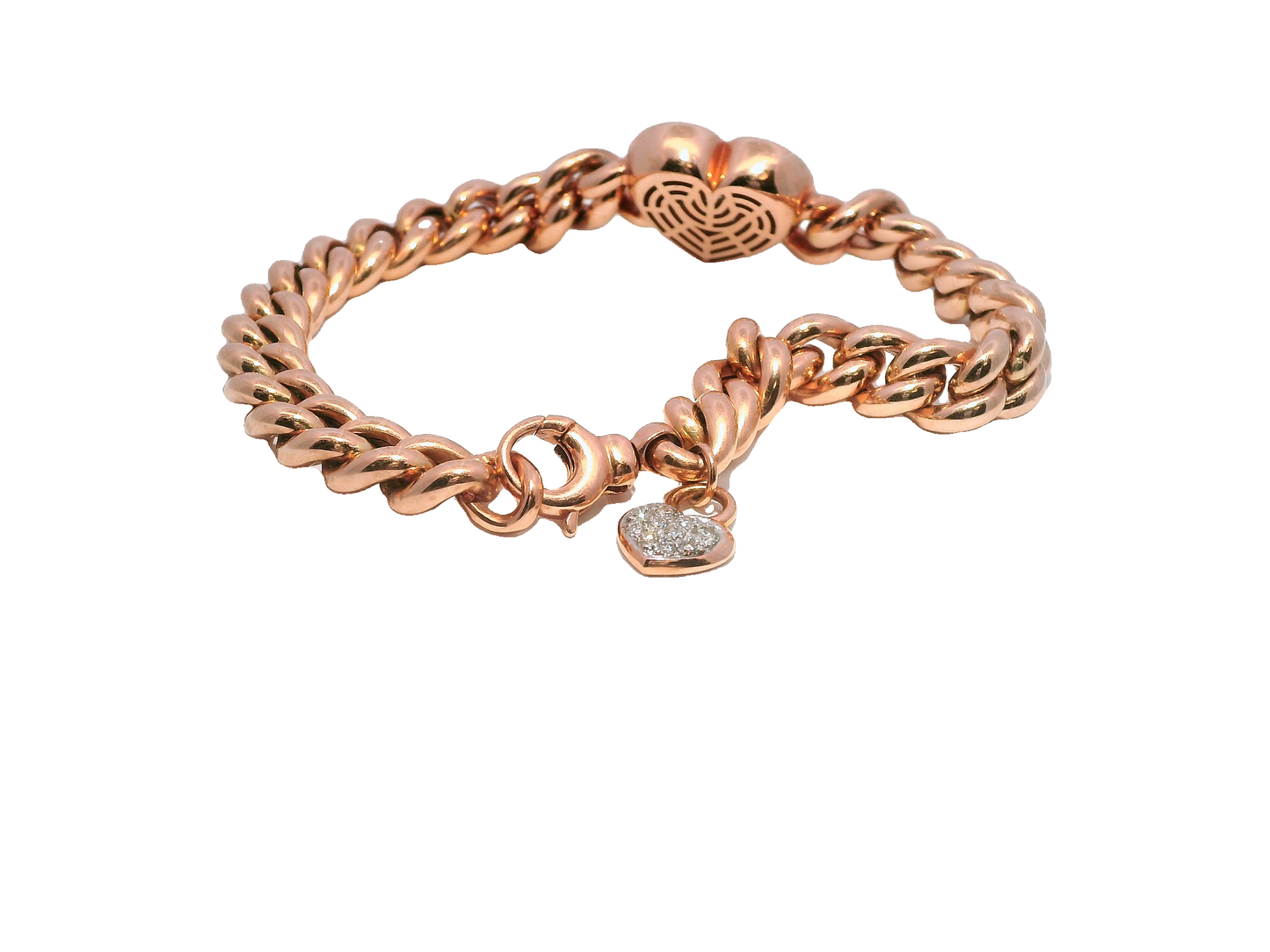 0.87CT Round Cut Diamond Heart Shaped Link Fashion Bracelet 18K Rose Gold