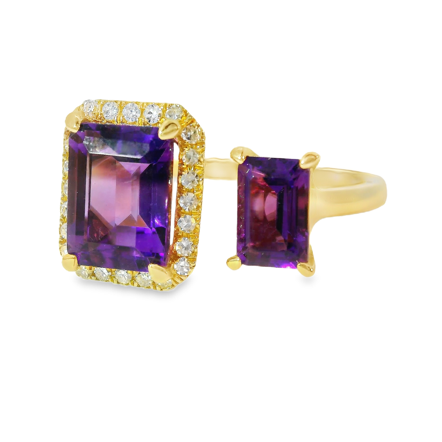 0.12CT Diamond and 2.34CT Emerald Cut Purple Amethyst Ring 14K Yellow Gold