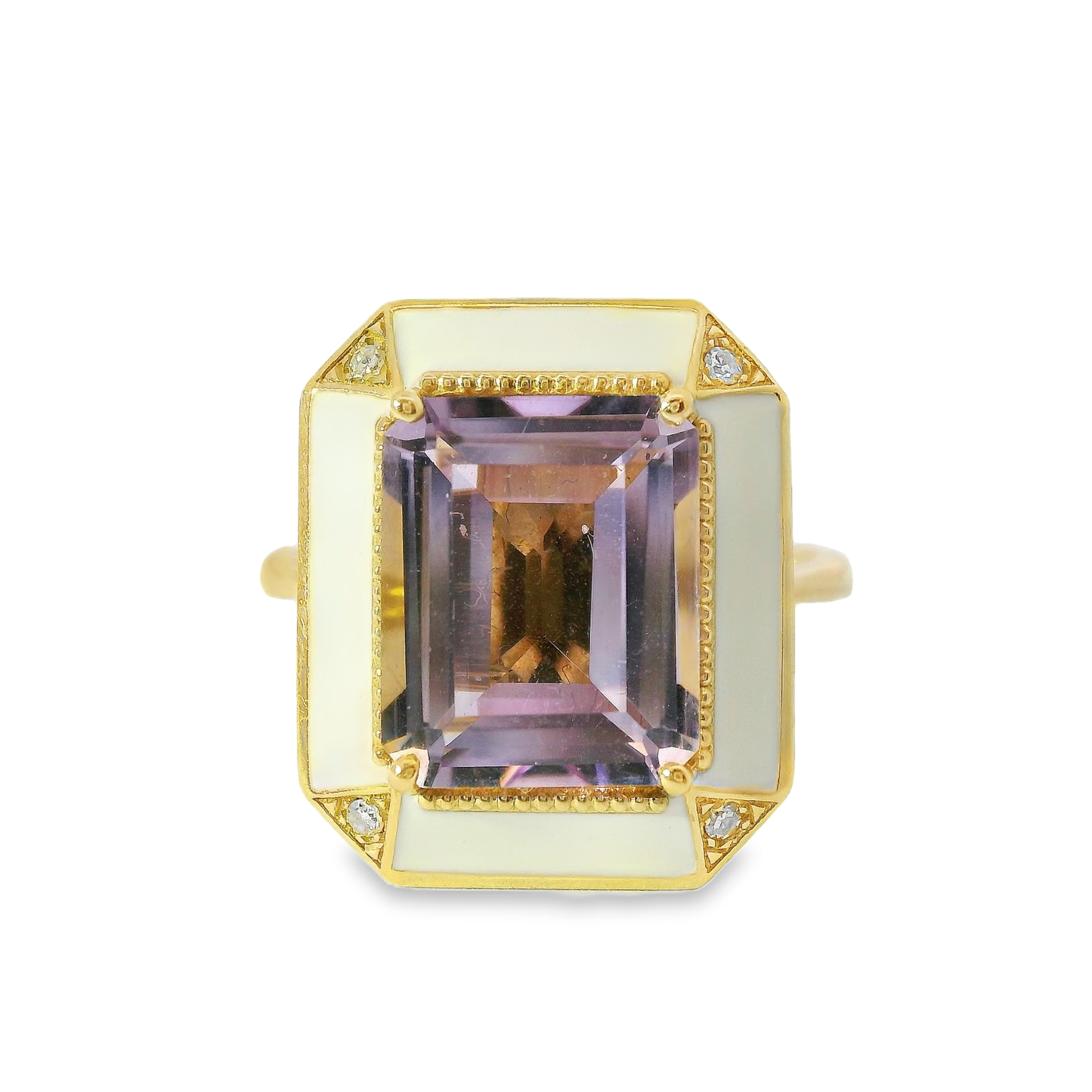 0.03CT Diamond and 4CT Emerald Cut Purple Amethyst Ring 14K Yellow Gold