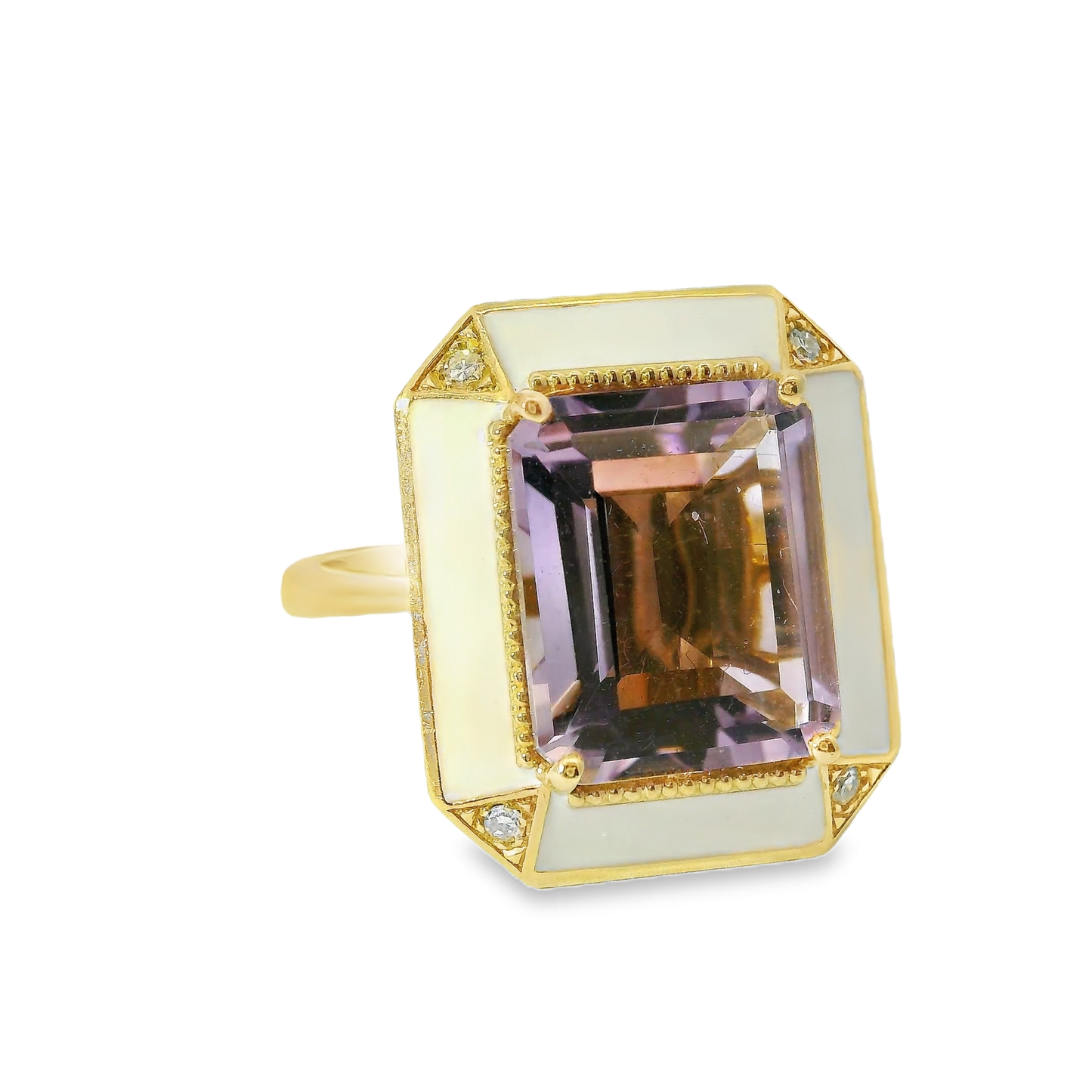 0.03CT Diamond and 4CT Emerald Cut Purple Amethyst Ring 14K Yellow Gold
