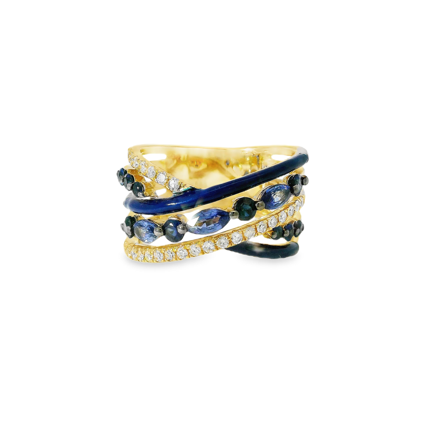 0.26CT Diamond and 1.30CT Blue Saphire with Blue Enamel 14K Yellow Gold