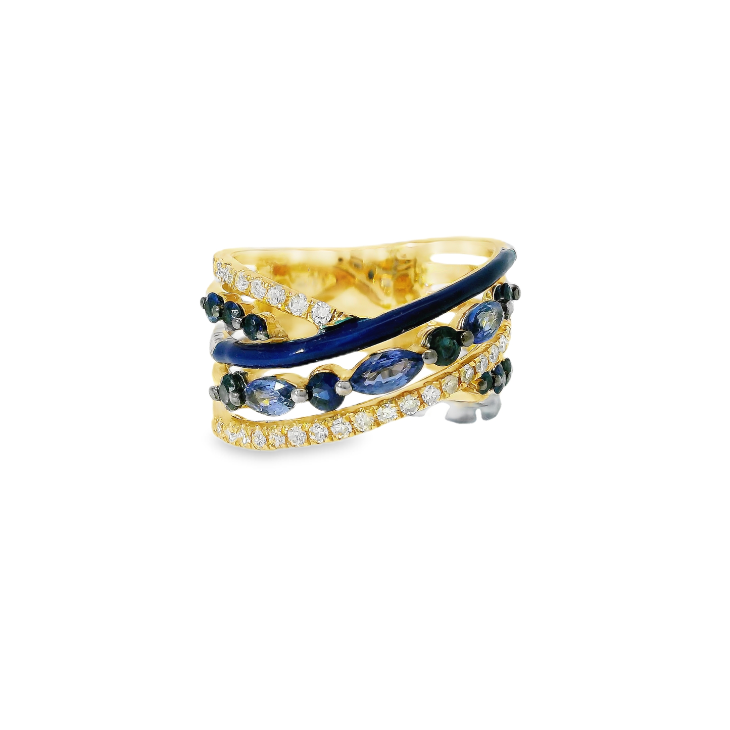 0.26CT Diamond and 1.30CT Blue Saphire with Blue Enamel 14K Yellow Gold