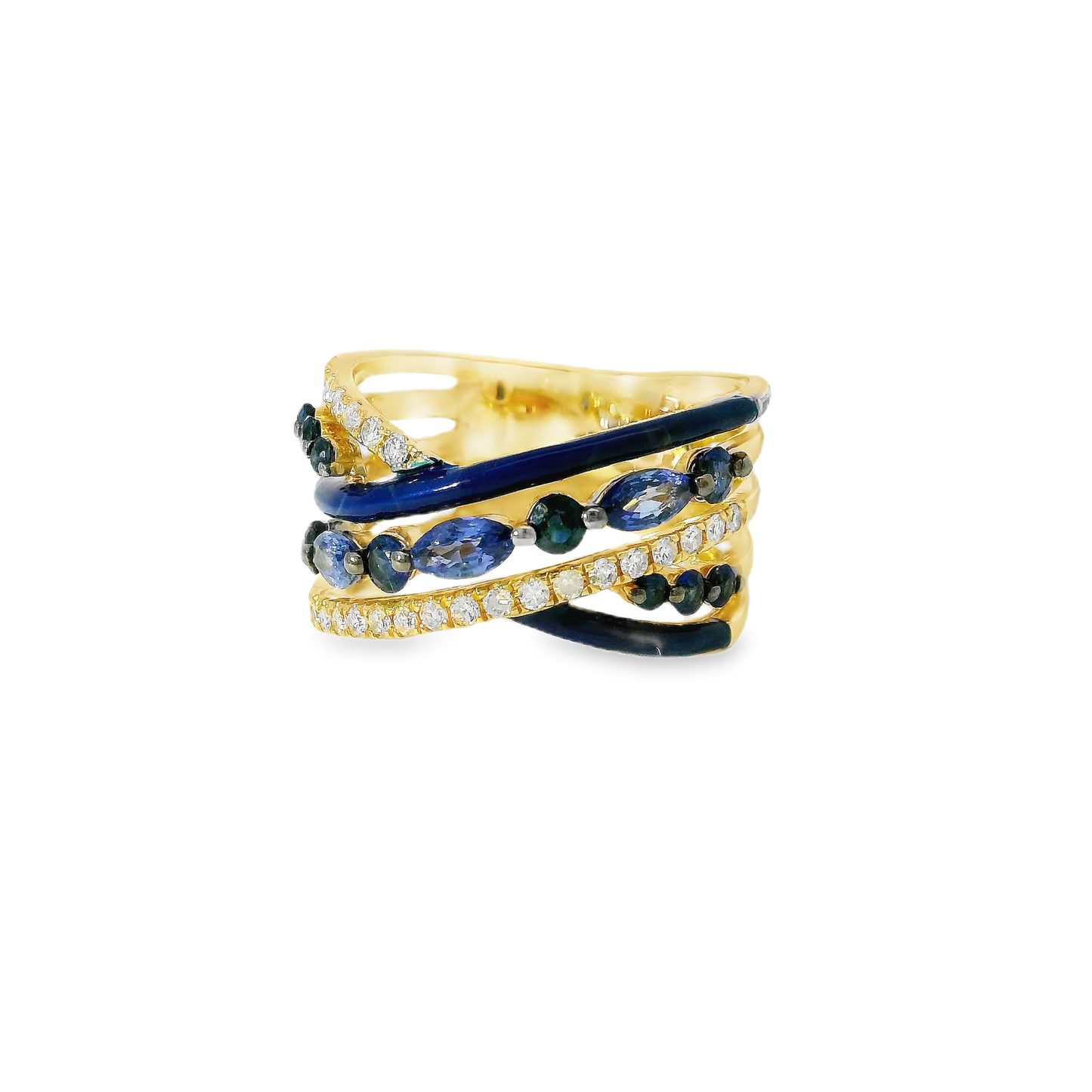 0.26CT Diamond and 1.30CT Blue Saphire with Blue Enamel 14K Yellow Gold