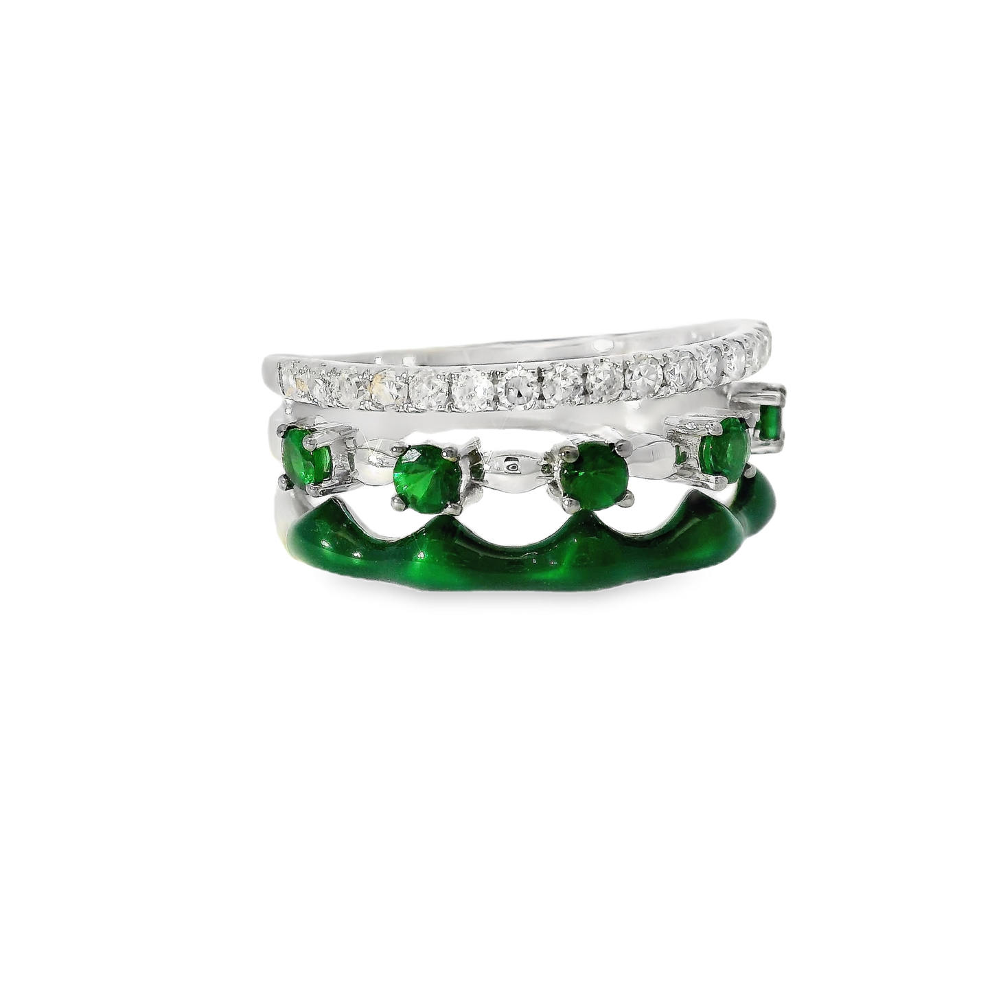0.24CT Diamond and 0.44CT Green Garnet with Green Enamel Ring 14K White Gold