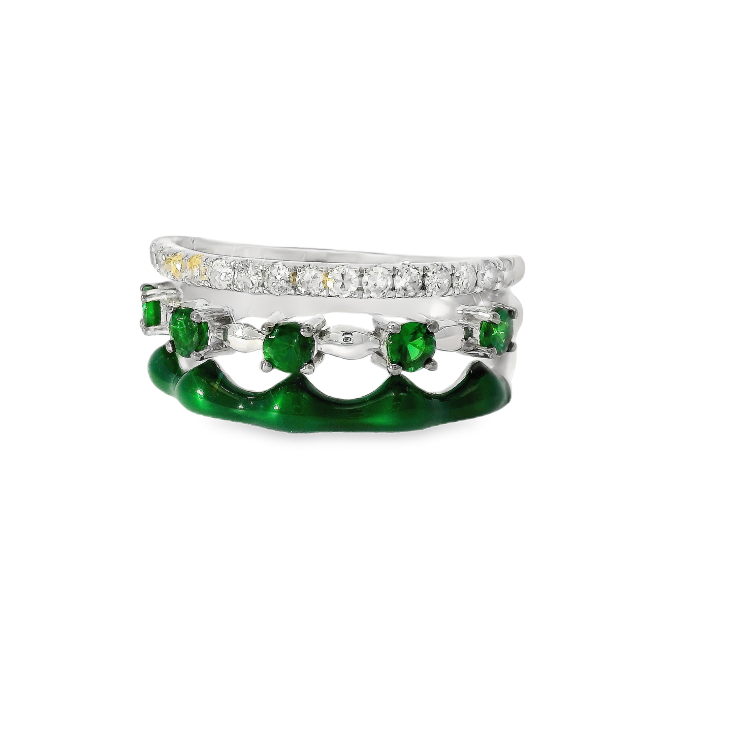 0.24CT Diamond and 0.44CT Green Garnet with Green Enamel Ring 14K White Gold