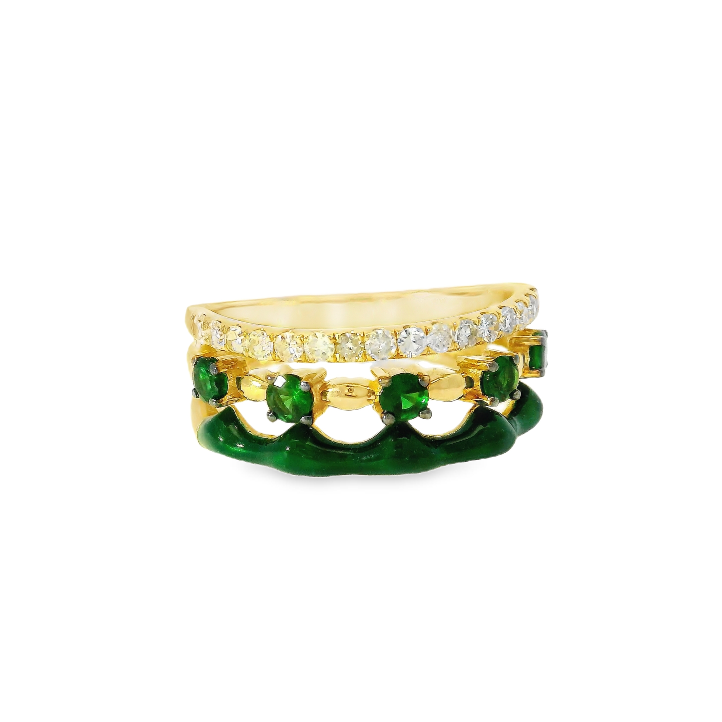0.24Ct Diamond and 0.44CT Green Garnet with Green Enamel 14K Yellow Gold