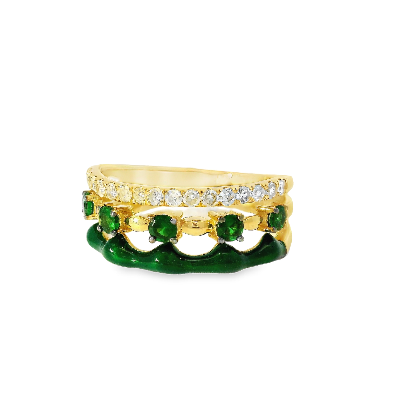 0.24Ct Diamond and 0.44CT Green Garnet with Green Enamel 14K Yellow Gold