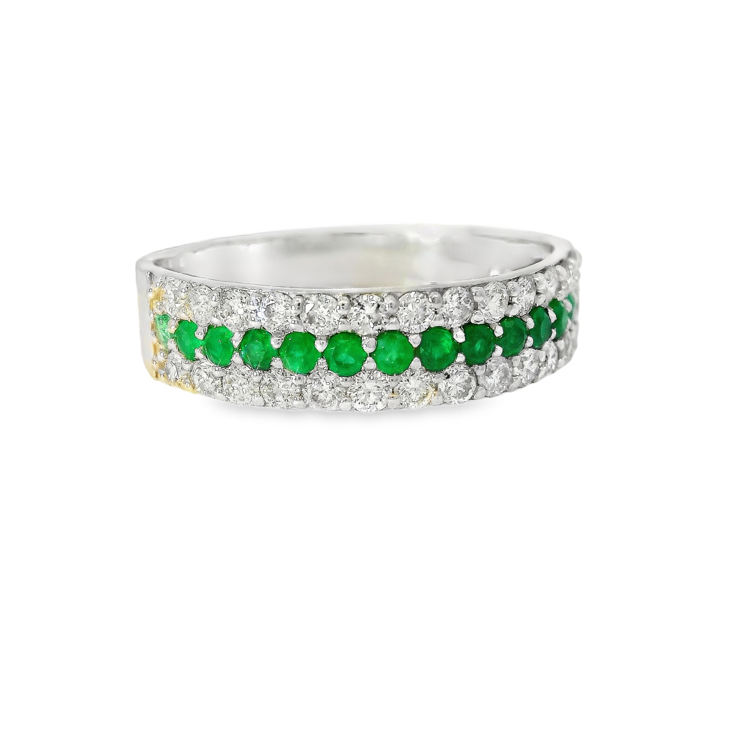 0.50CT Diamond 1.08CT Emerald Ring 18K White Gold