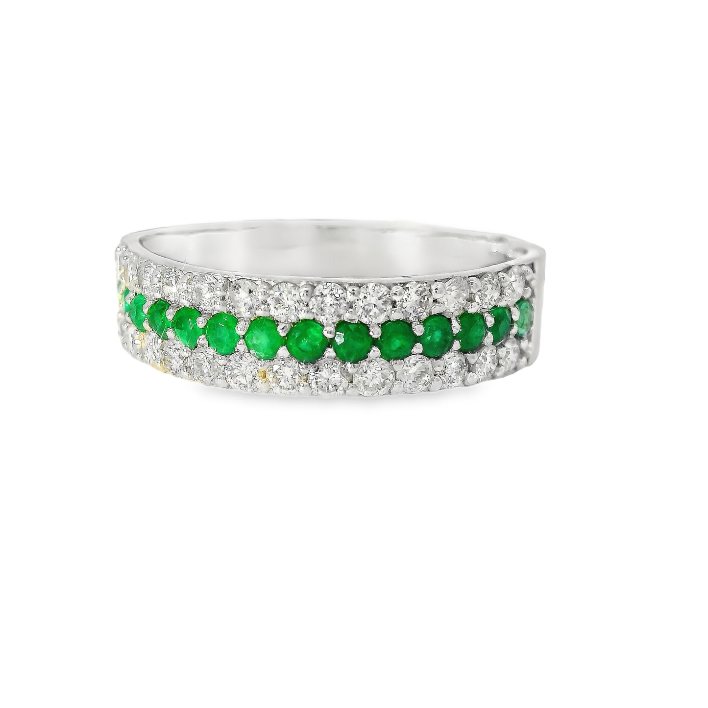 0.50CT Diamond 1.08CT Emerald Ring 18K White Gold