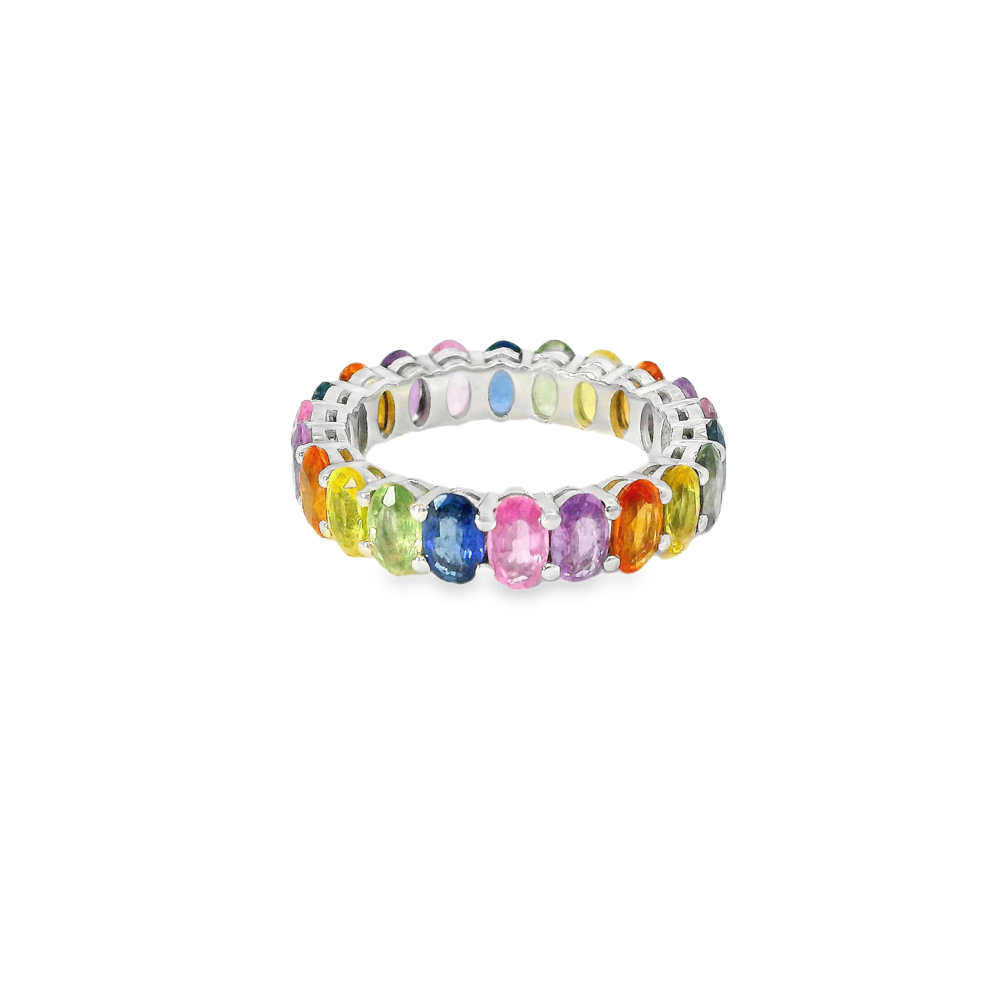 7.03CT Multi Sapphire Gemstone Ring 18K White Gold