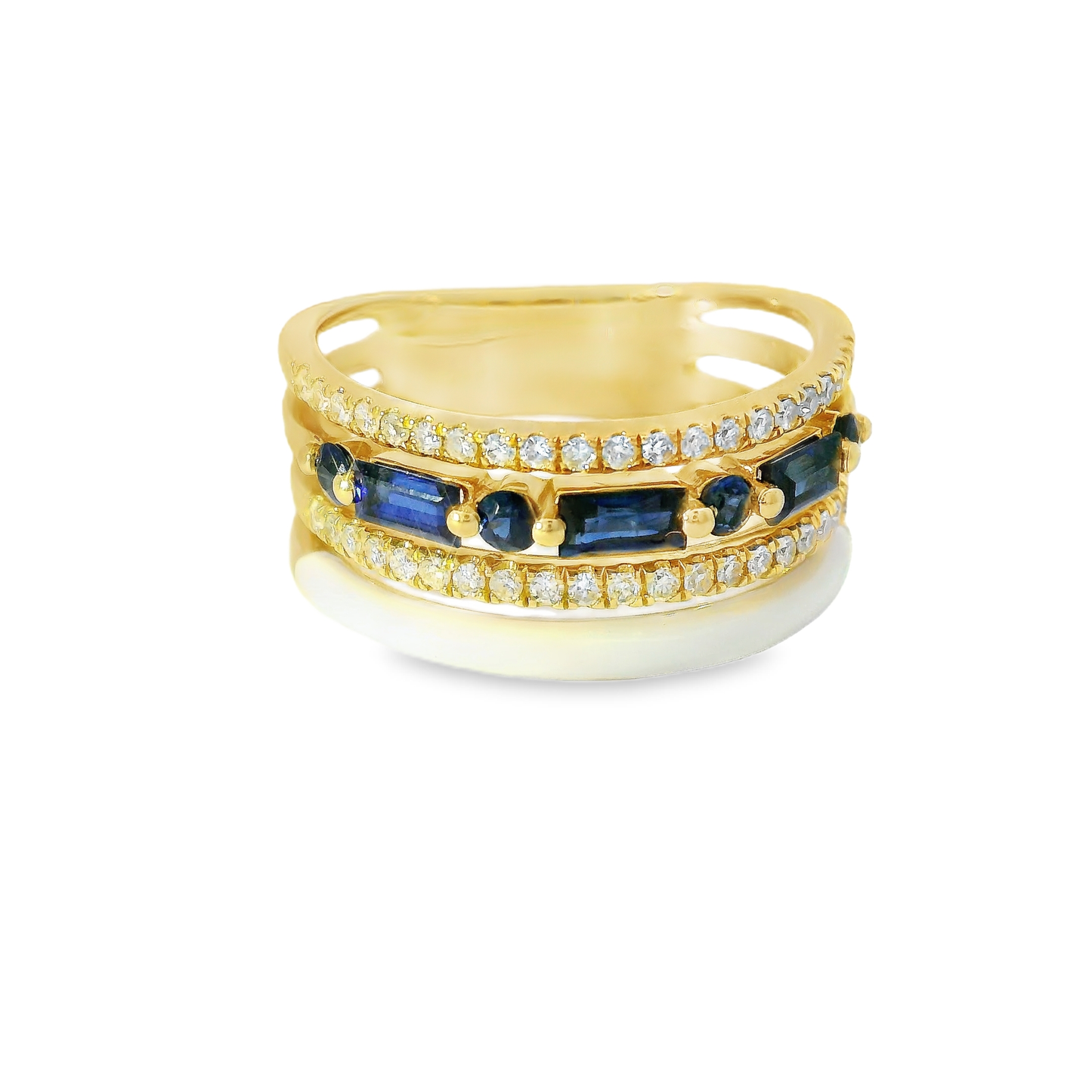 0.24CT Diamond and 0.76CT Blue Sapphire with White Enamel 14K Rose Gold