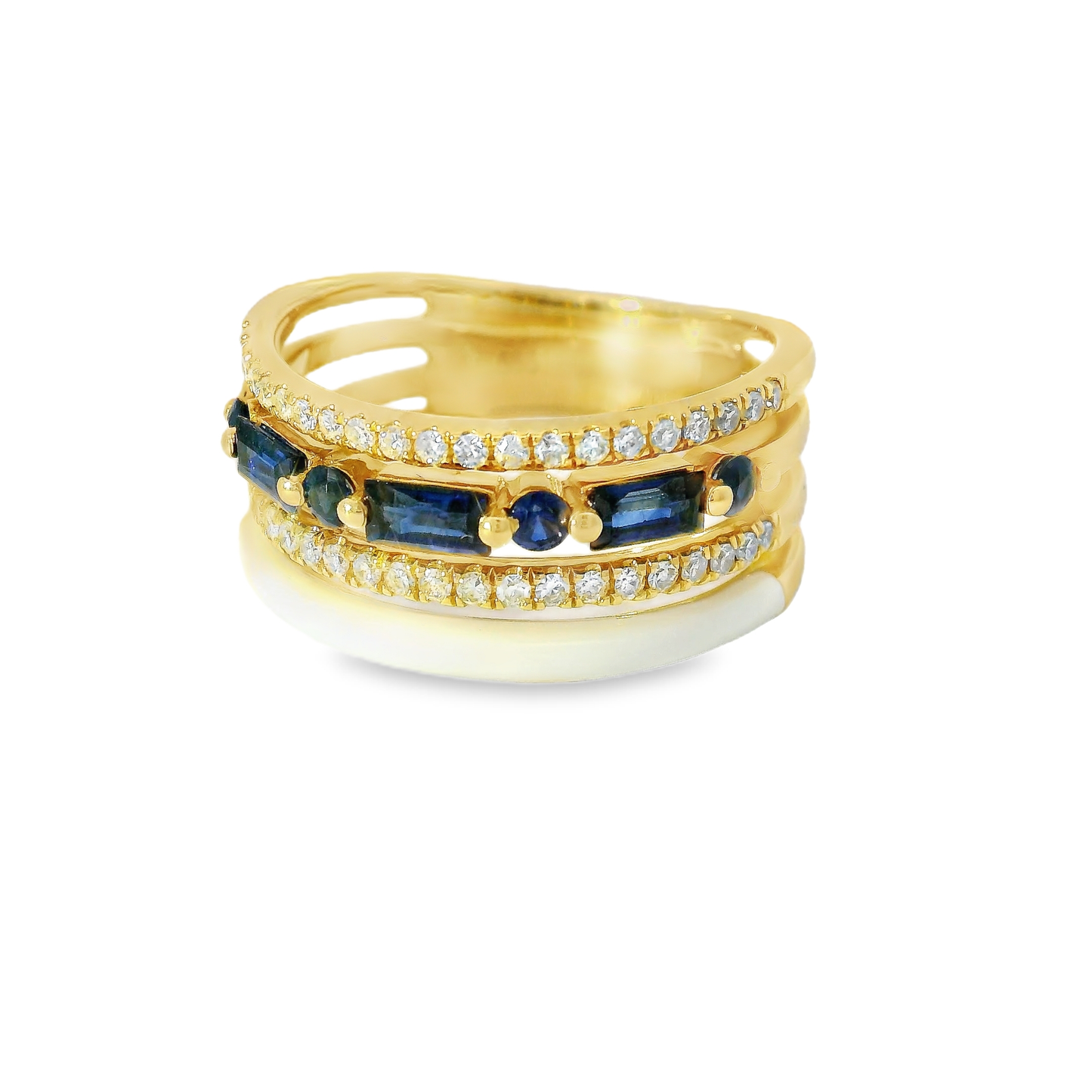 0.24CT Diamond and 0.76CT Blue Sapphire with White Enamel 14K Rose Gold
