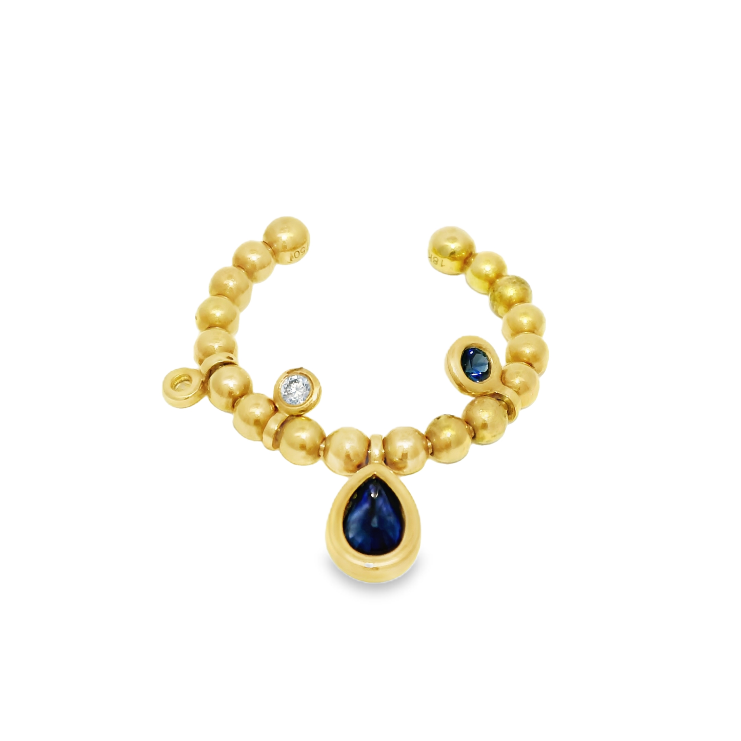 0.05CT Diamond and 0.60CT Blue Sapphire Ring 18K Yellow Gold