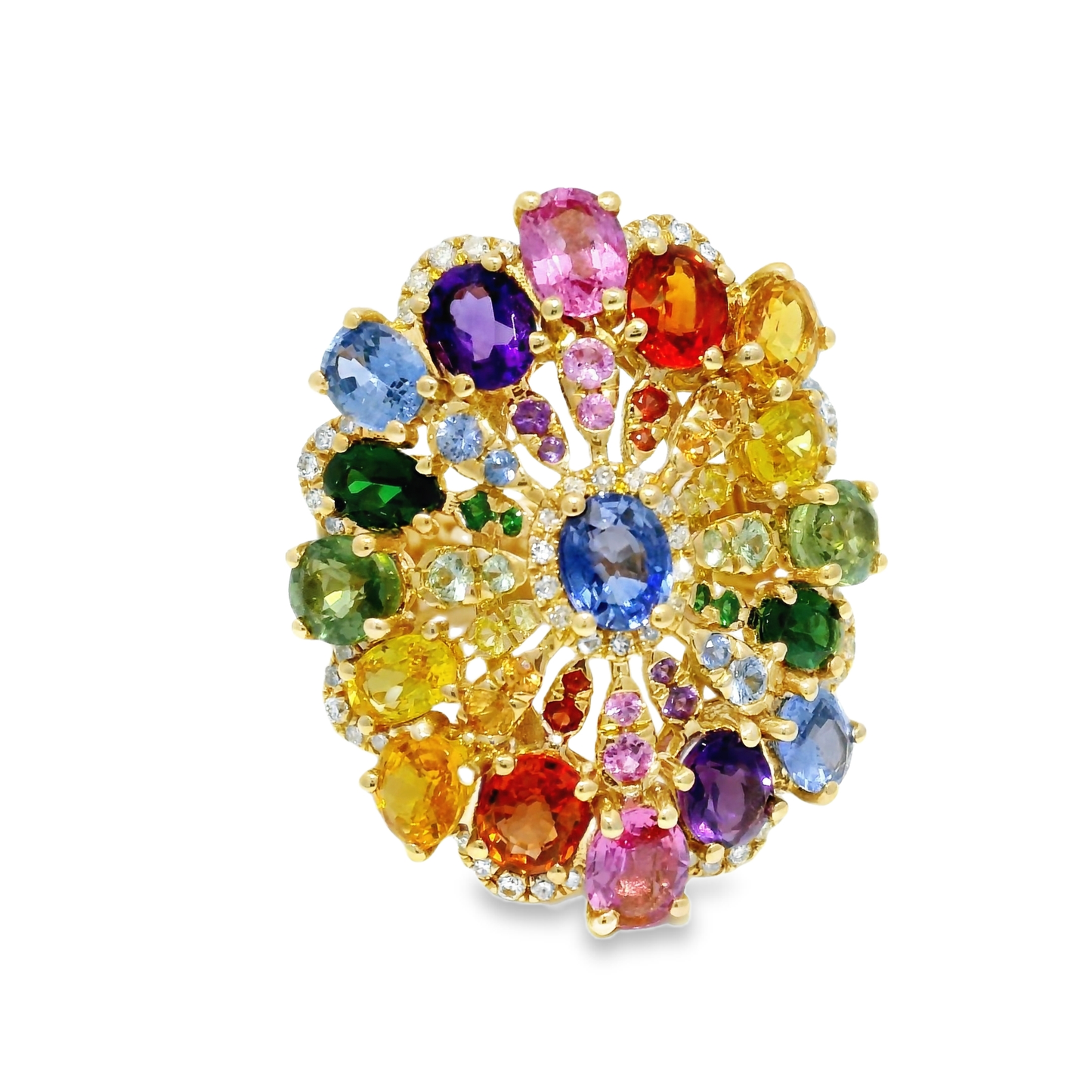 0.26CT Diamond and 7.65CT Mixed Gemstone Ring 14K Yellow Gold
