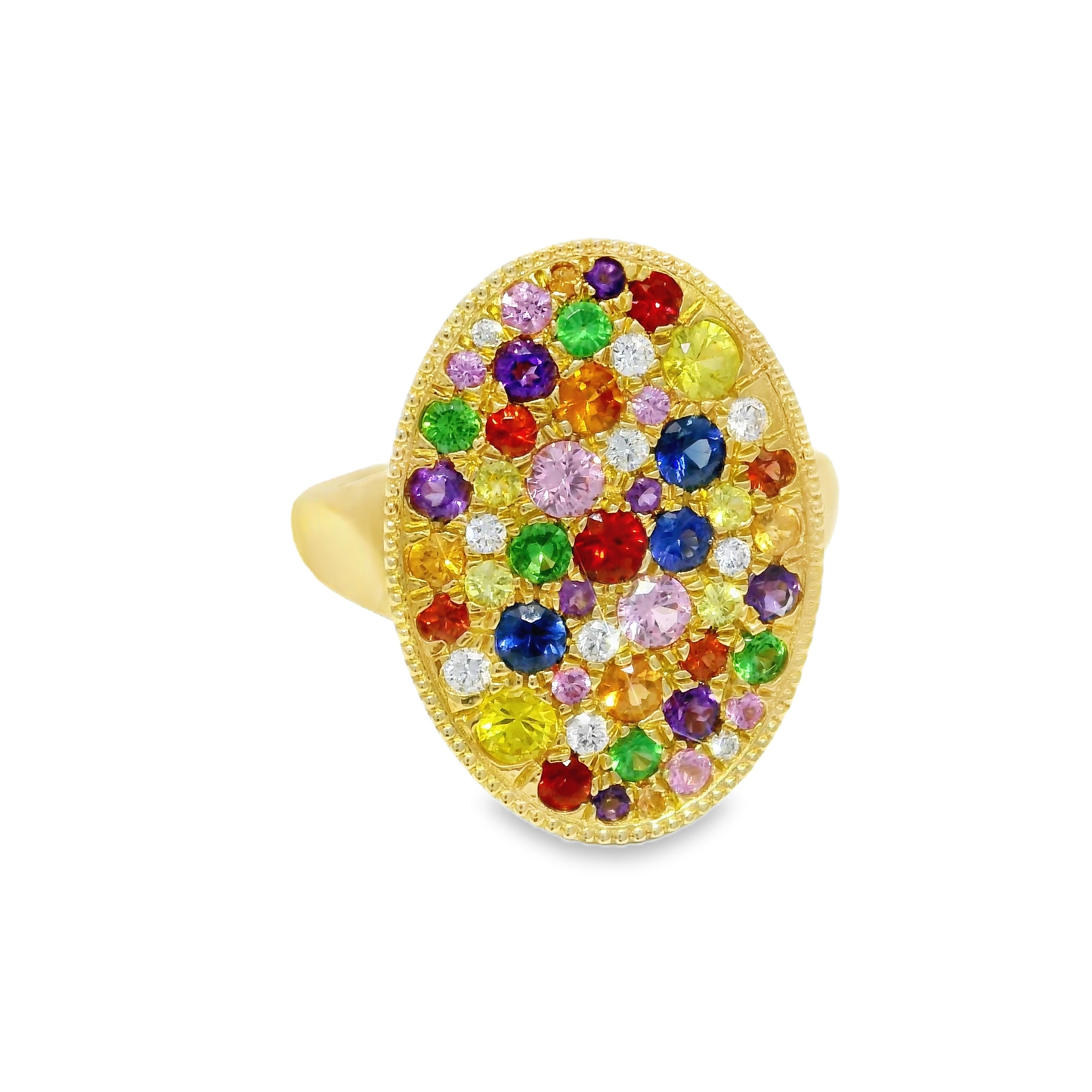 0.12CT Diamond and 1.47CT Multi-Colored Gemstone Ring 14K Yellow Gold