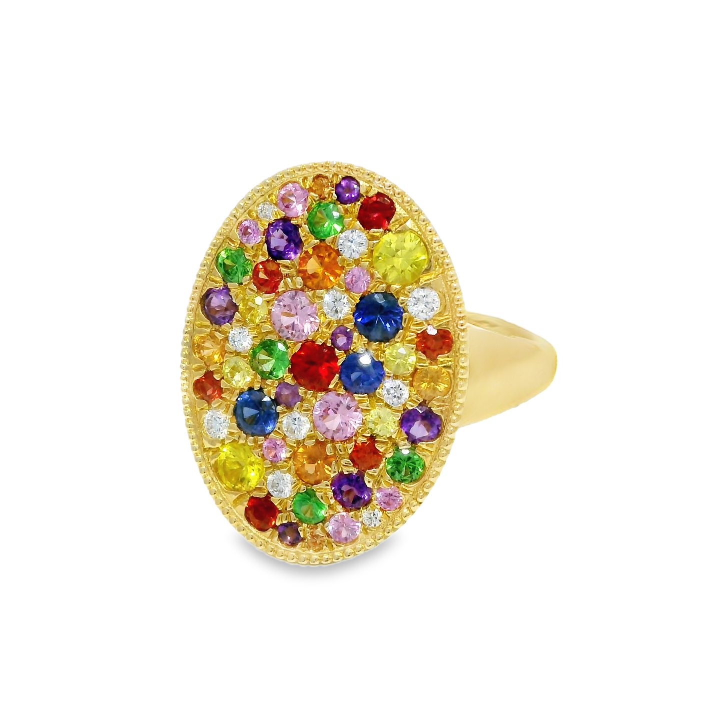0.12CT Diamond and 1.47CT Multi-Colored Gemstone Ring 14K Yellow Gold