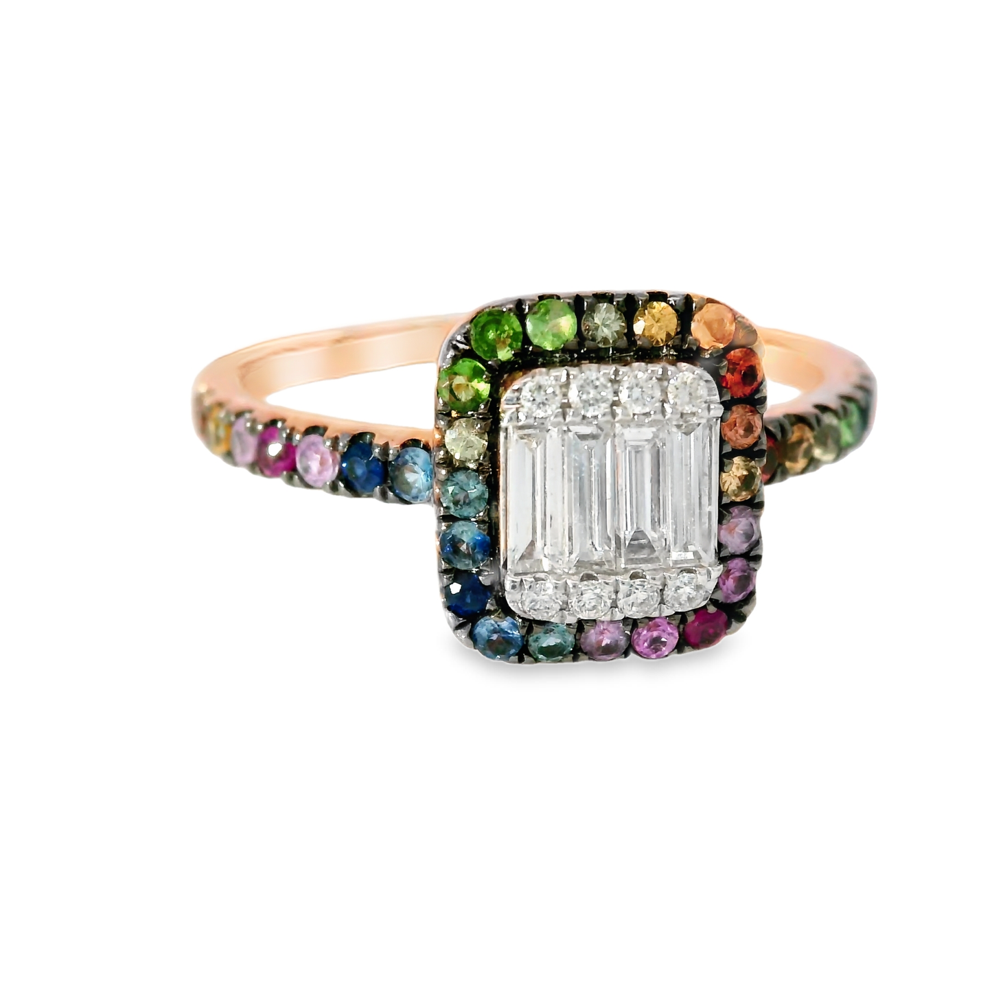 0.25CT Diamond and 0.25 Multi-Colored Gemstone Ring 14K Rose Gold
