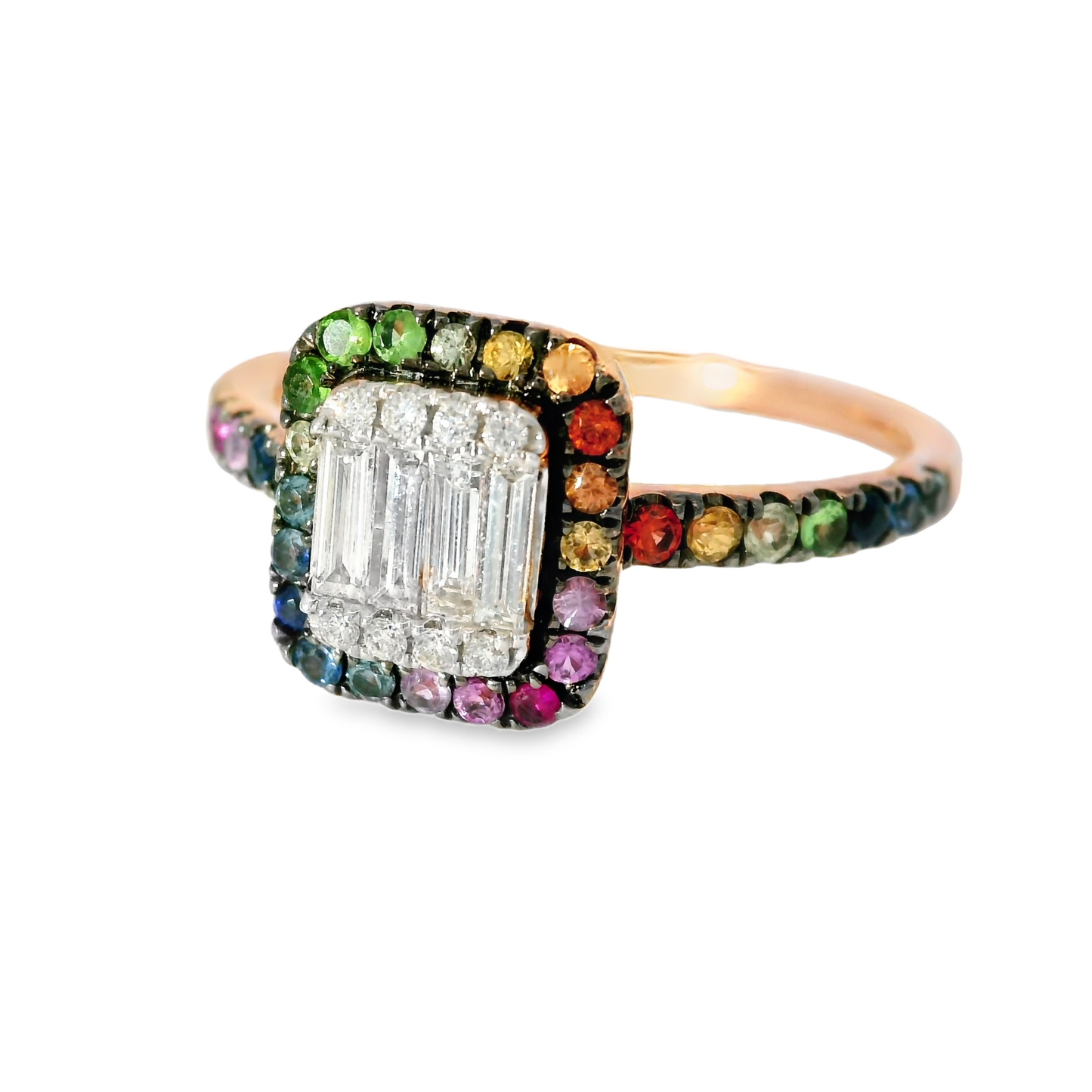0.25CT Diamond and 0.25 Multi-Colored Gemstone Ring 14K Rose Gold