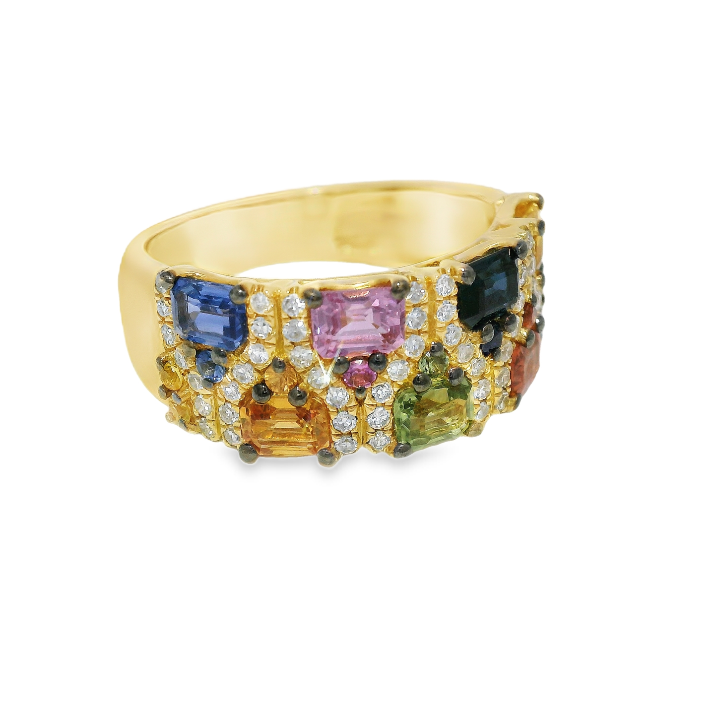 O.28CT Diamond Ring 2.16CT Multi Sapphire 14K Yellow Gold