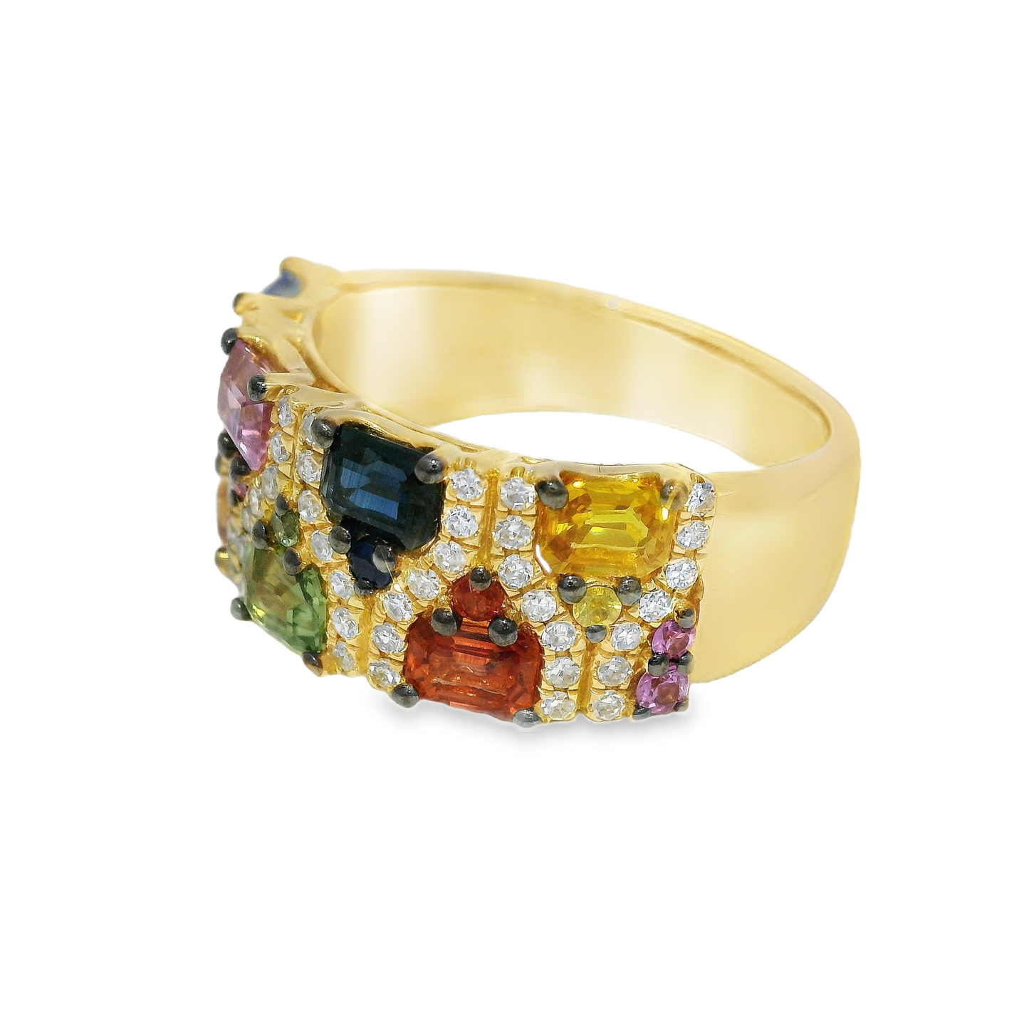 O.28CT Diamond Ring 2.16CT Multi Sapphire 14K Yellow Gold