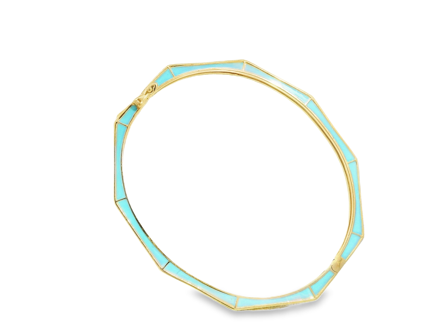 0.84CT Diamond Bangle with Turquoise Enamel 14k Yellow Gold