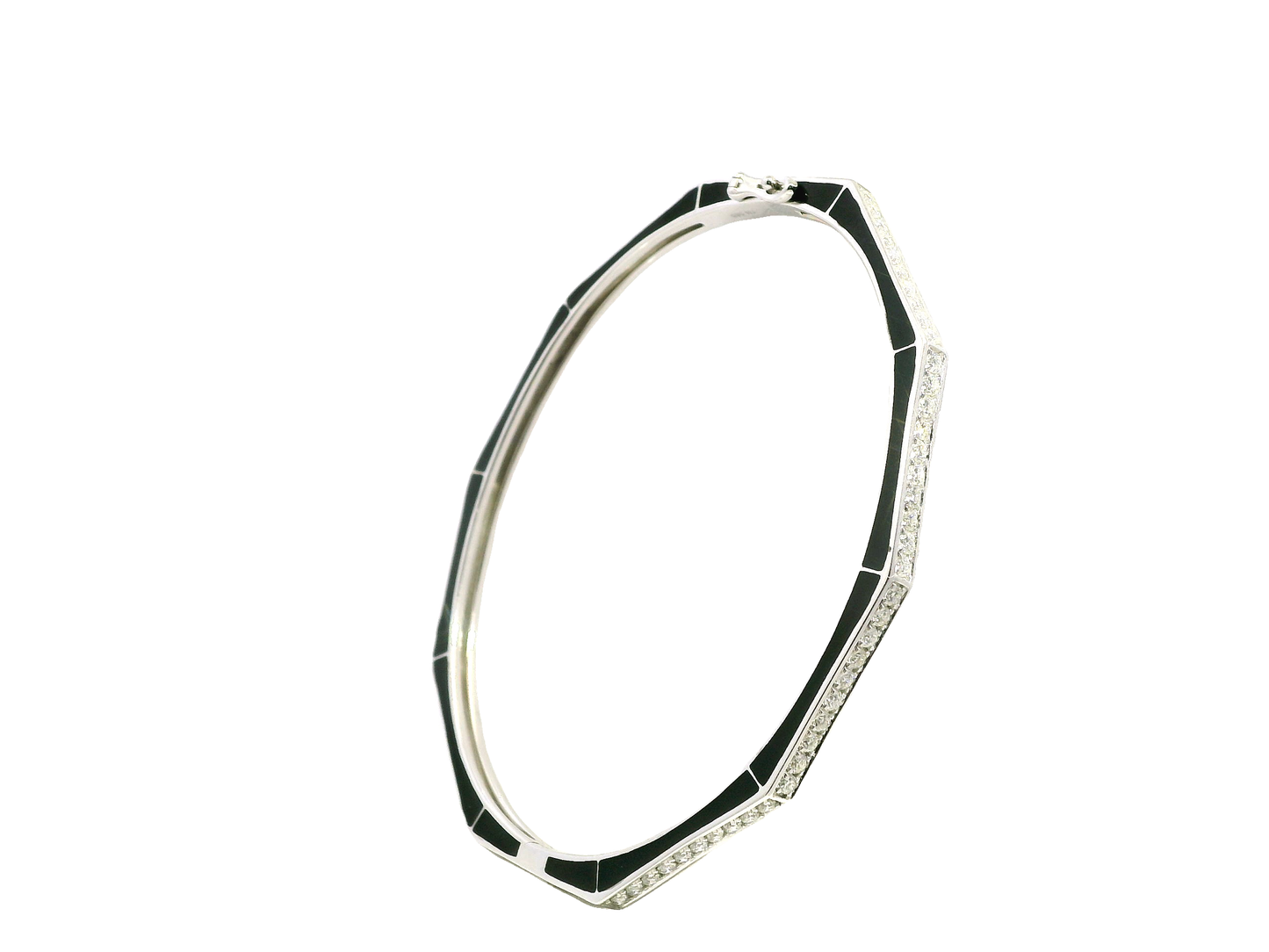 0.83Ct Diamond Bangle with Black Enamel 14k White Gold