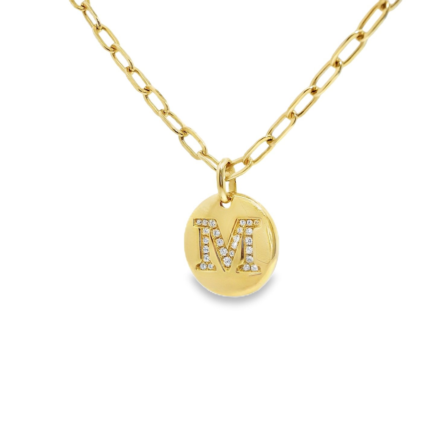 0.12CT Diamond M Initial Pendant 14k Yellow Gold
