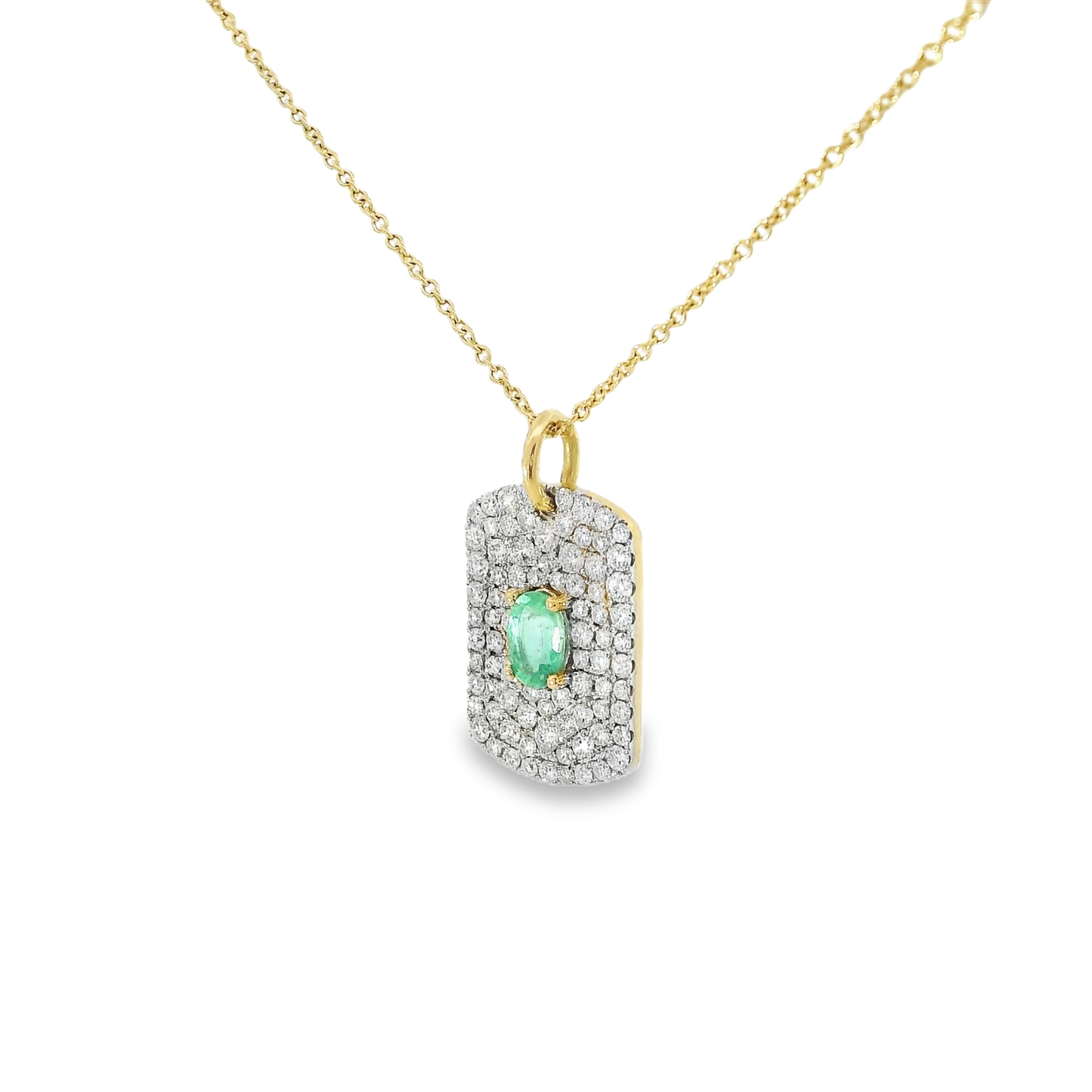 0.94Ct Diamond 0.40CT Emerald Pendant 14k Yellow Gold