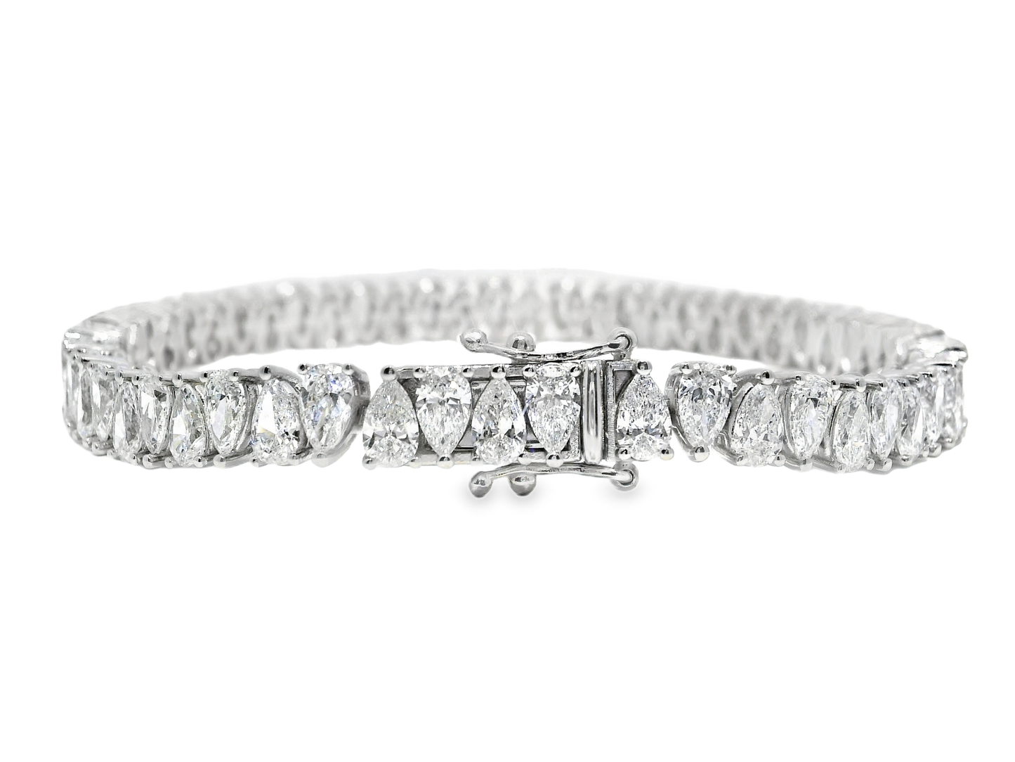 10.37CT Pear Shape Lab Diamond Bracelet 14k White Gold