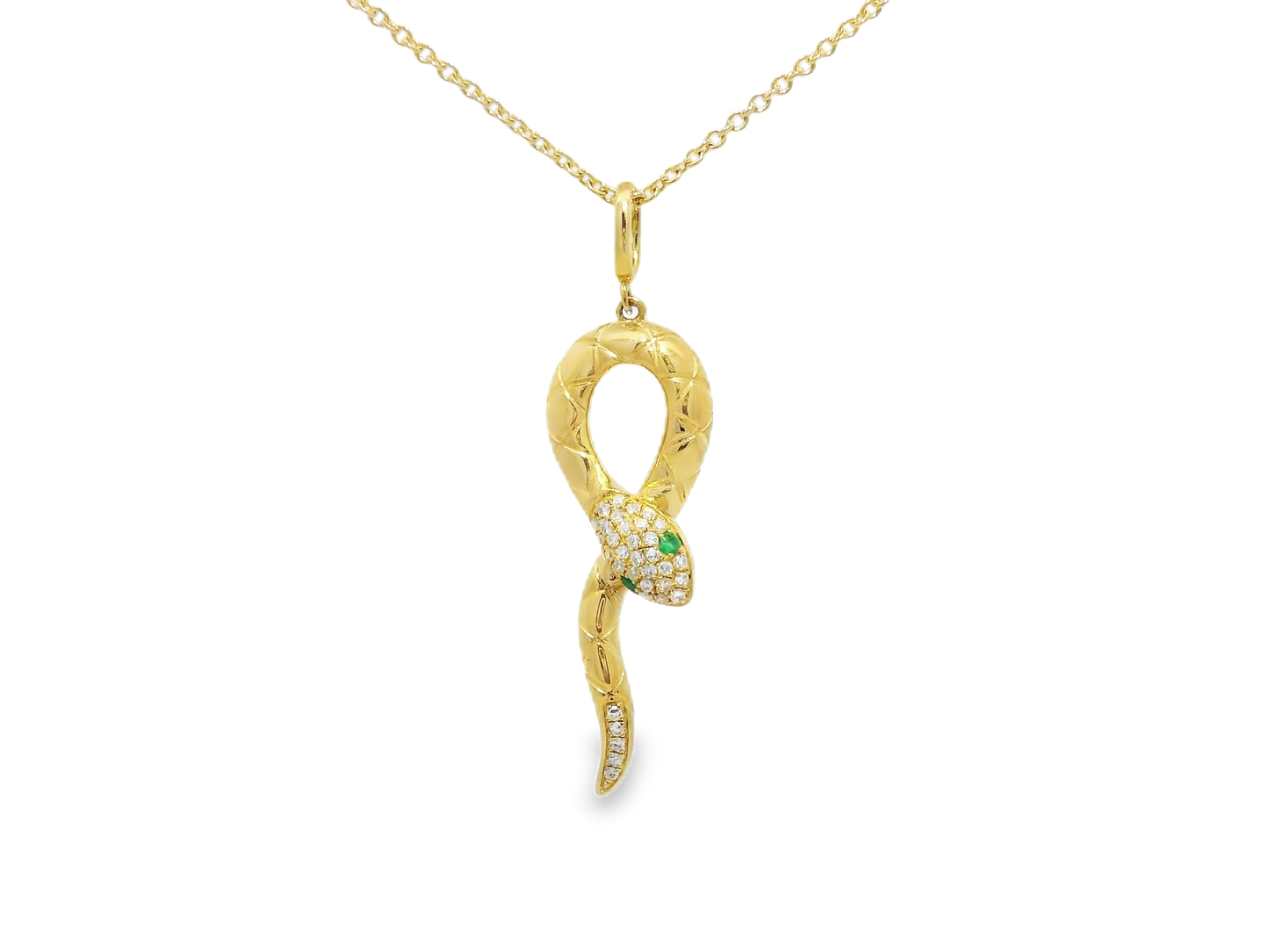 0.10CT Diamond 0.02CT Emerald Pendant 14k Yellow Gold