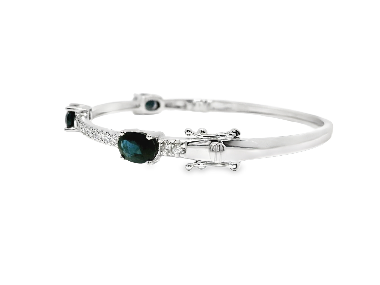 0.66CT Diamond 3.20CT Blue Sapphire Bangle 14k White Gold