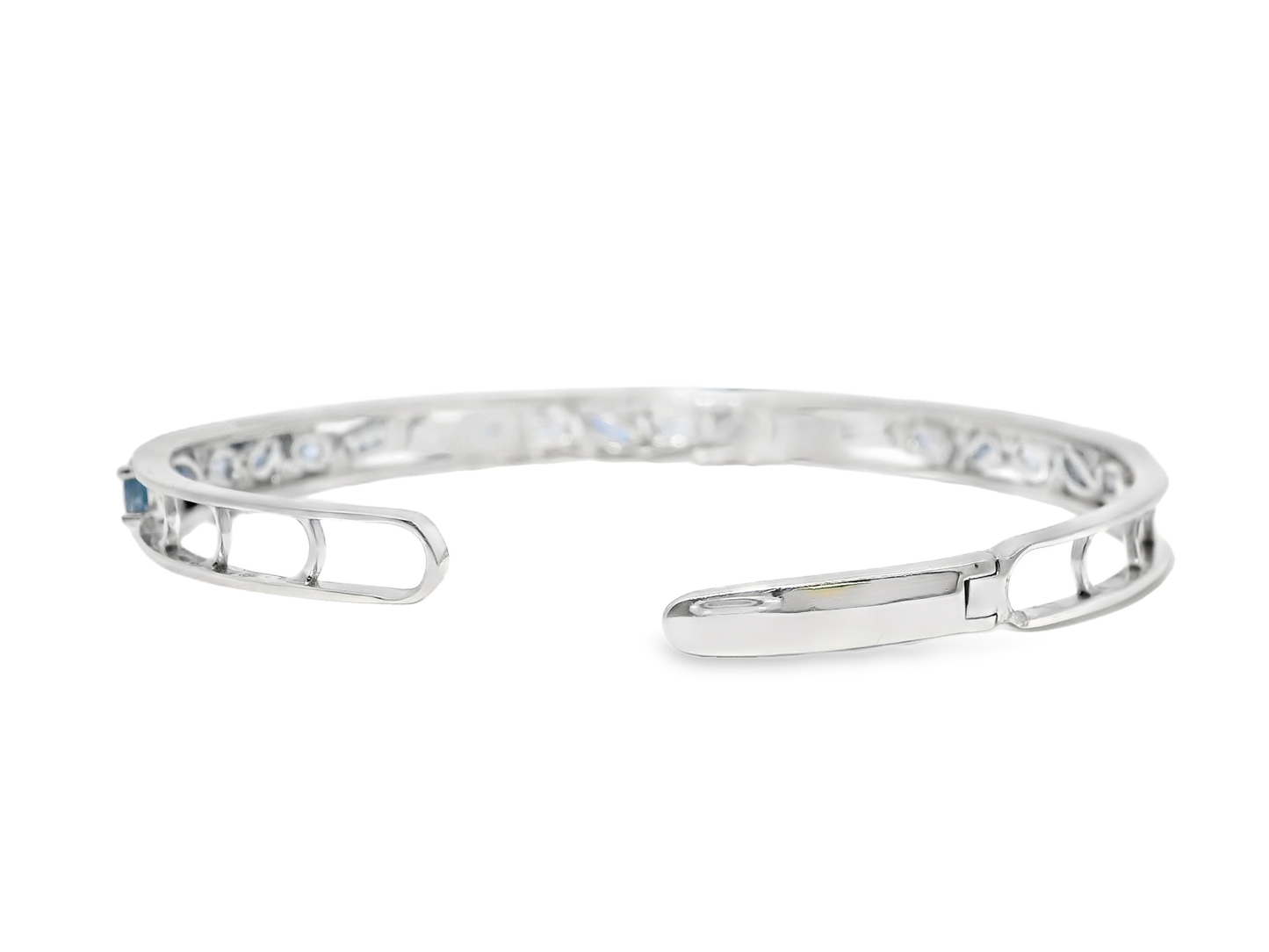 0.66CT Diamond 2.87CT Blue Sapphire Bangle 14k White Gold
