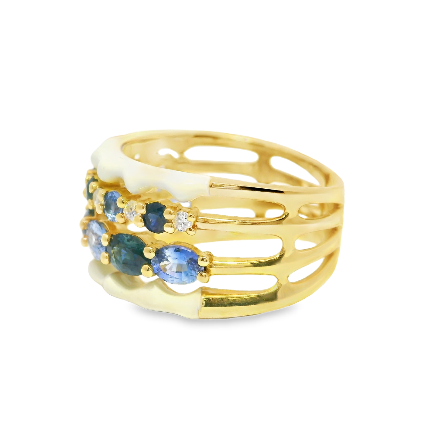 0.13 Ct diamond 2.01CT Blue Sapphire Ring 14k Yellow Gold