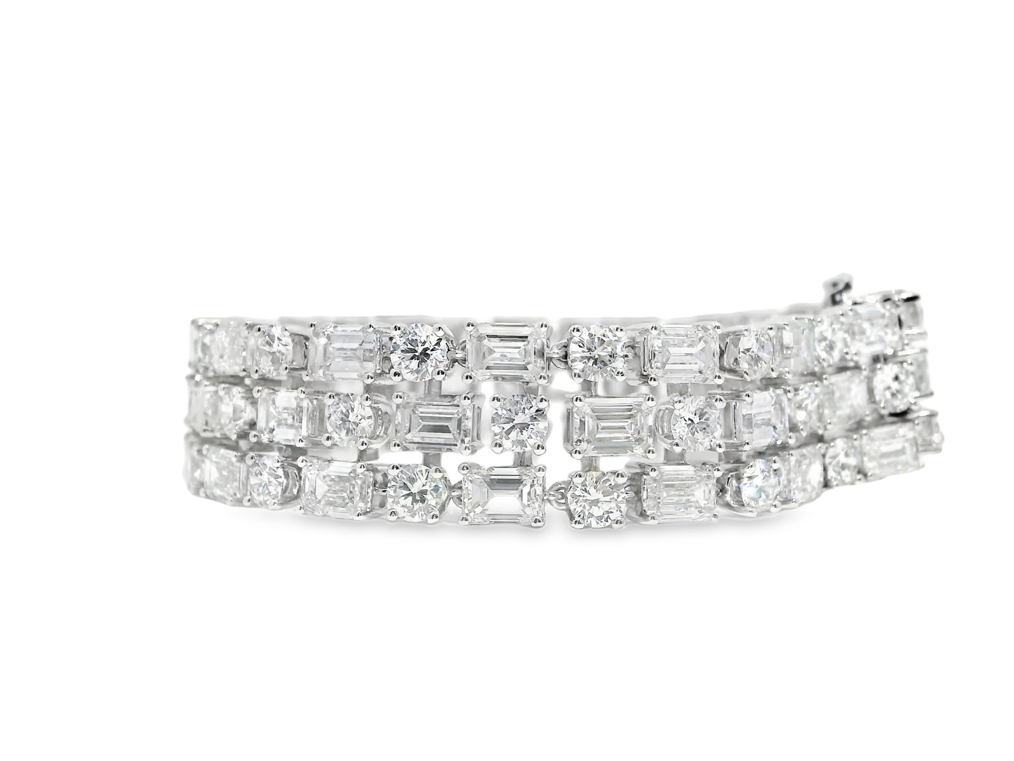 10.70CT Round 25.94CT Emerald Cut Lab Diamond Bracelet 14k White Gold