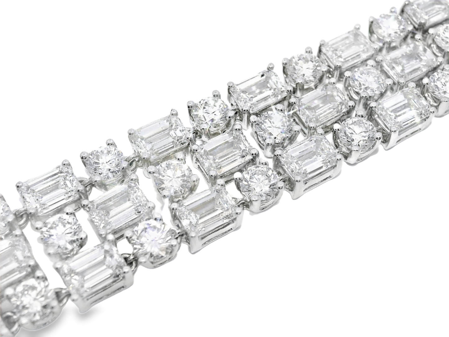 10.70CT Round 25.94CT Emerald Cut Lab Diamond Bracelet 14k White Gold