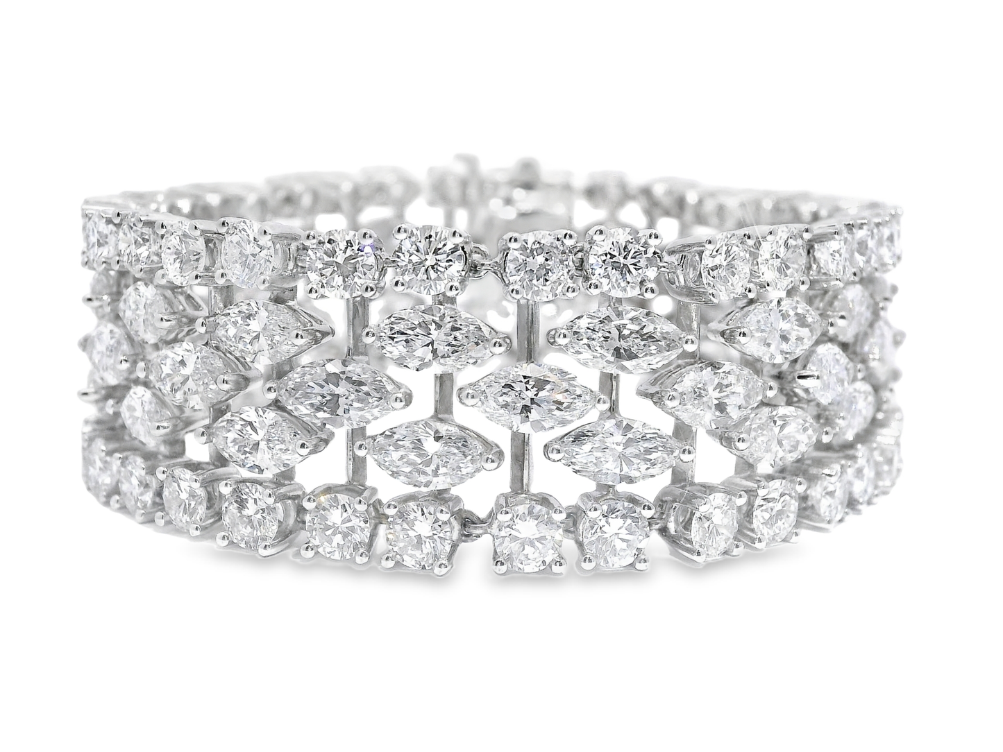 17.14CT Round 24.39CT Marquis Lab Diamond Bracelet 14k White Gold