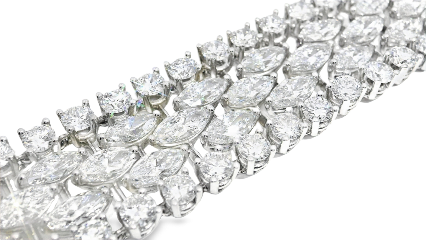 17.14CT Round 24.39CT Marquis Lab Diamond Bracelet 14k White Gold
