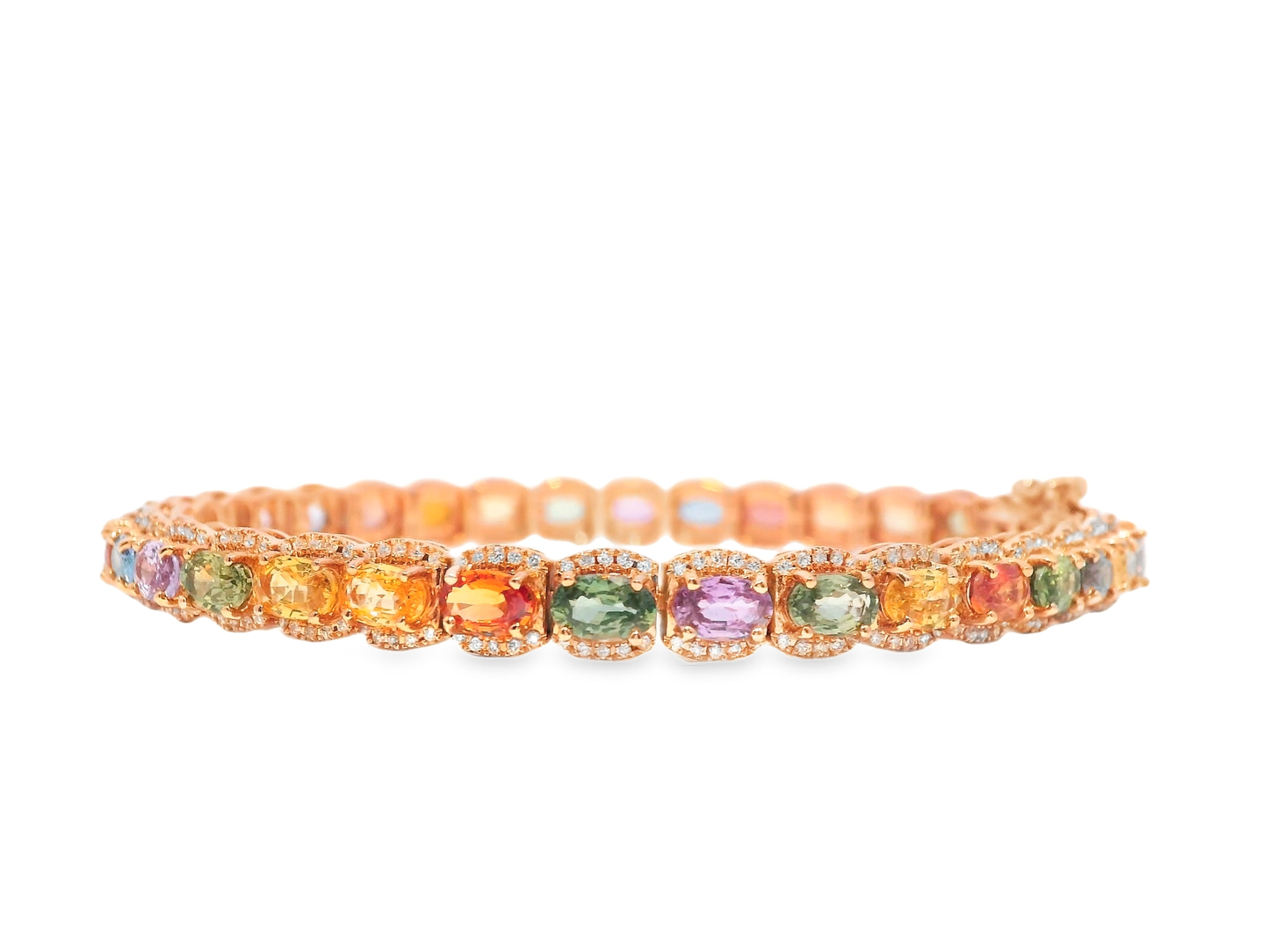 0.74Ct Diamond 10.51CT Multi Sapphire Bracelet 18k Rose Gold