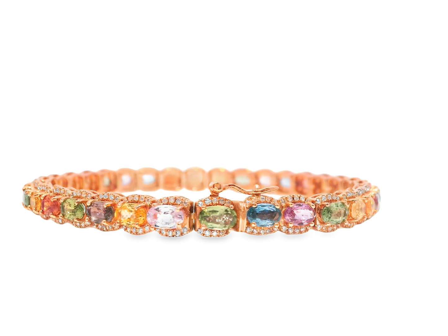 0.74Ct Diamond 10.51CT Multi Sapphire Bracelet 18k Rose Gold