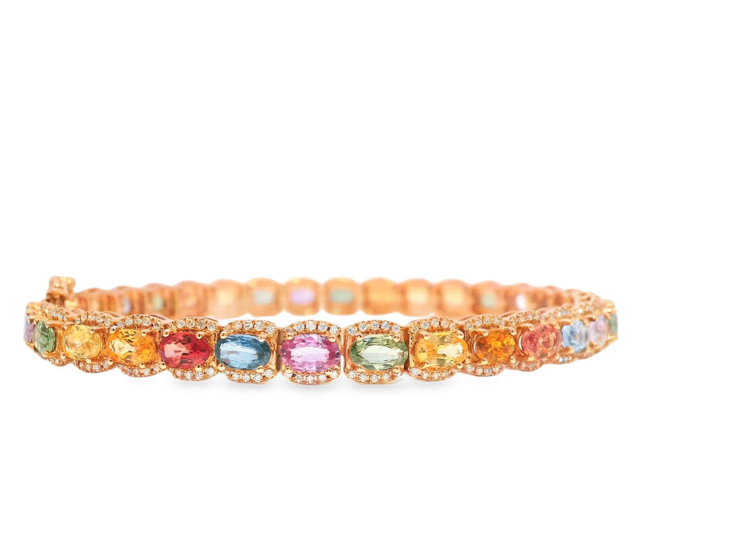 0.74Ct Diamond 10.51CT Multi Sapphire Bracelet 18k Rose Gold