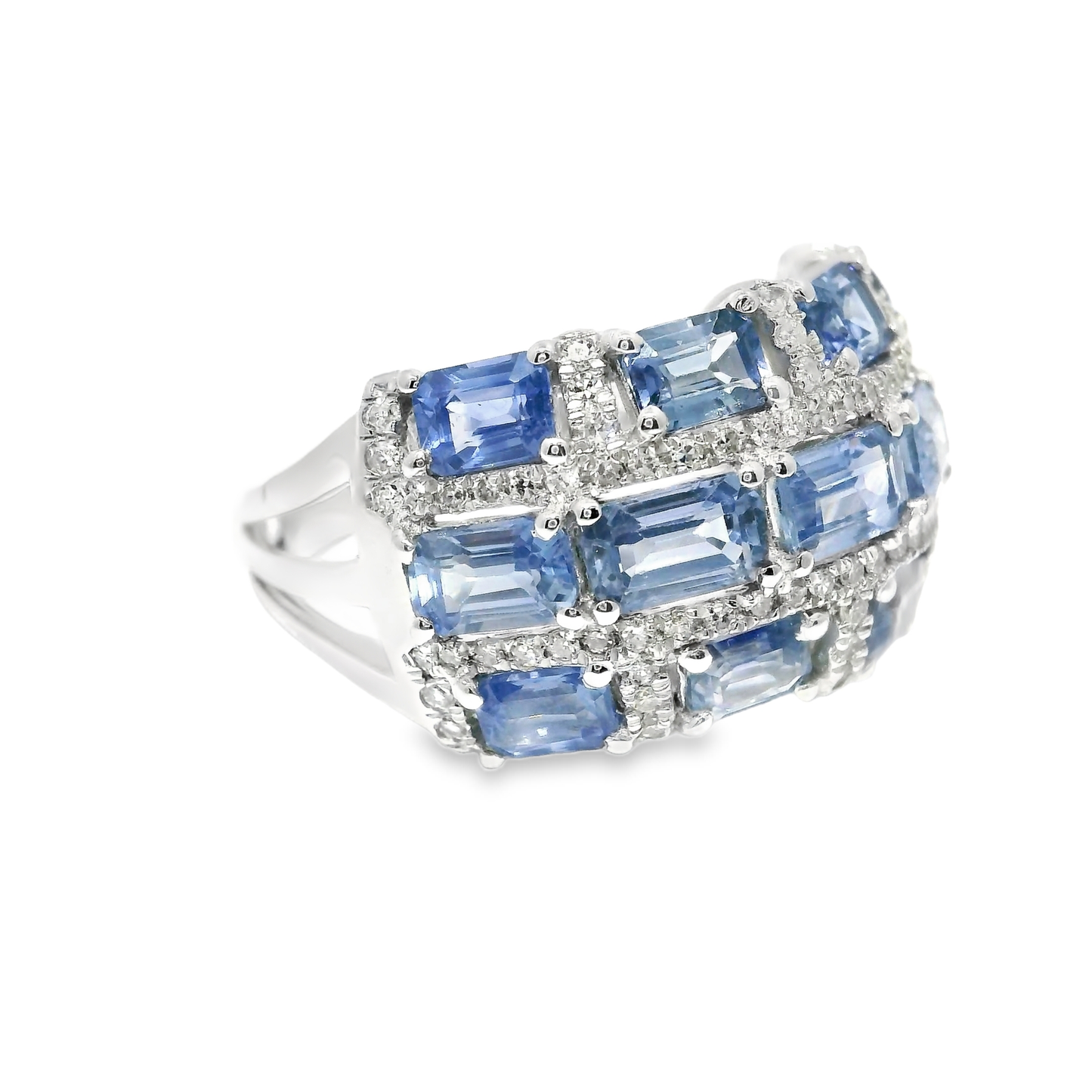 0.25CT Diamond 4.12CT Blue Sapphire Ring 14k White Gold
