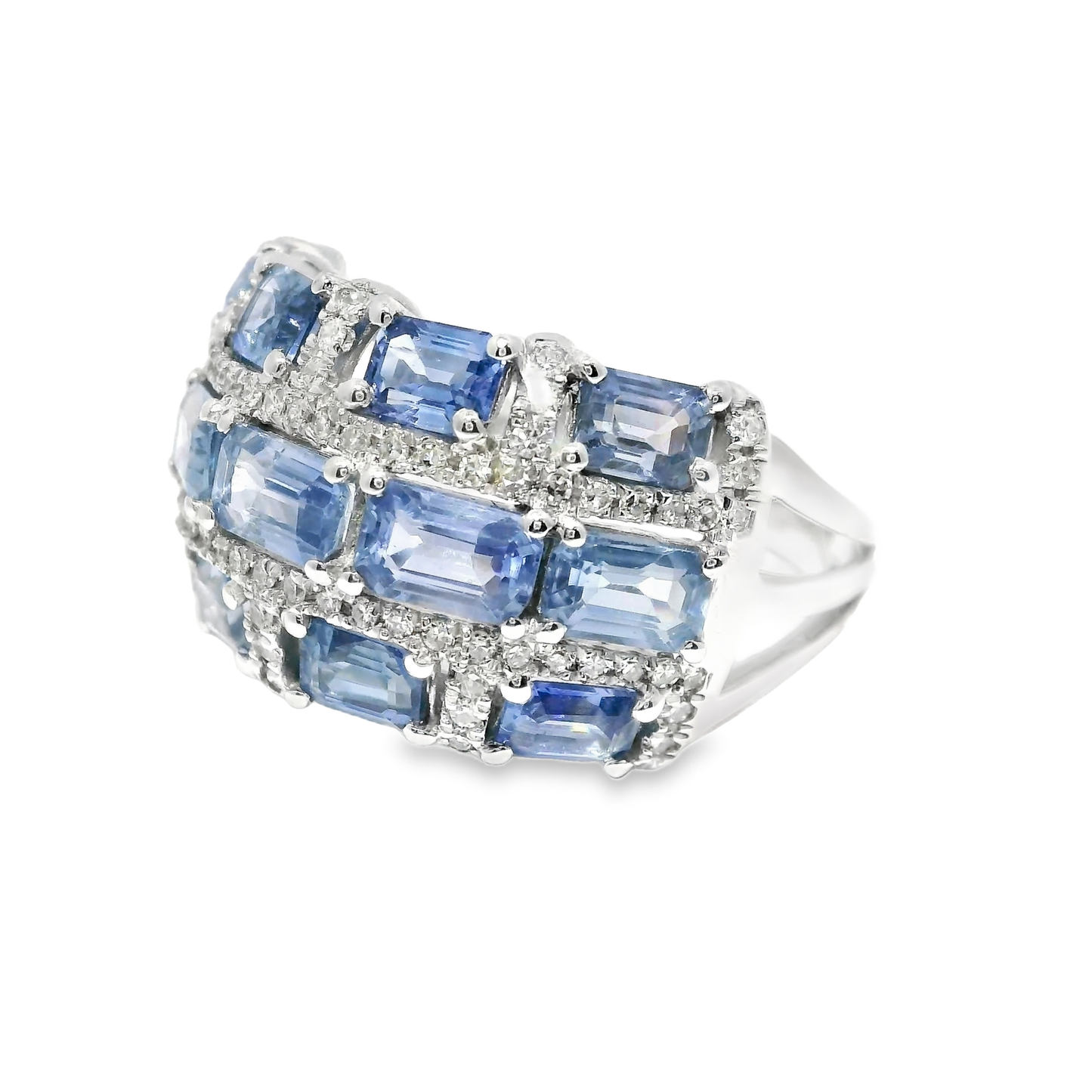 0.25CT Diamond 4.12CT Blue Sapphire Ring 14k White Gold