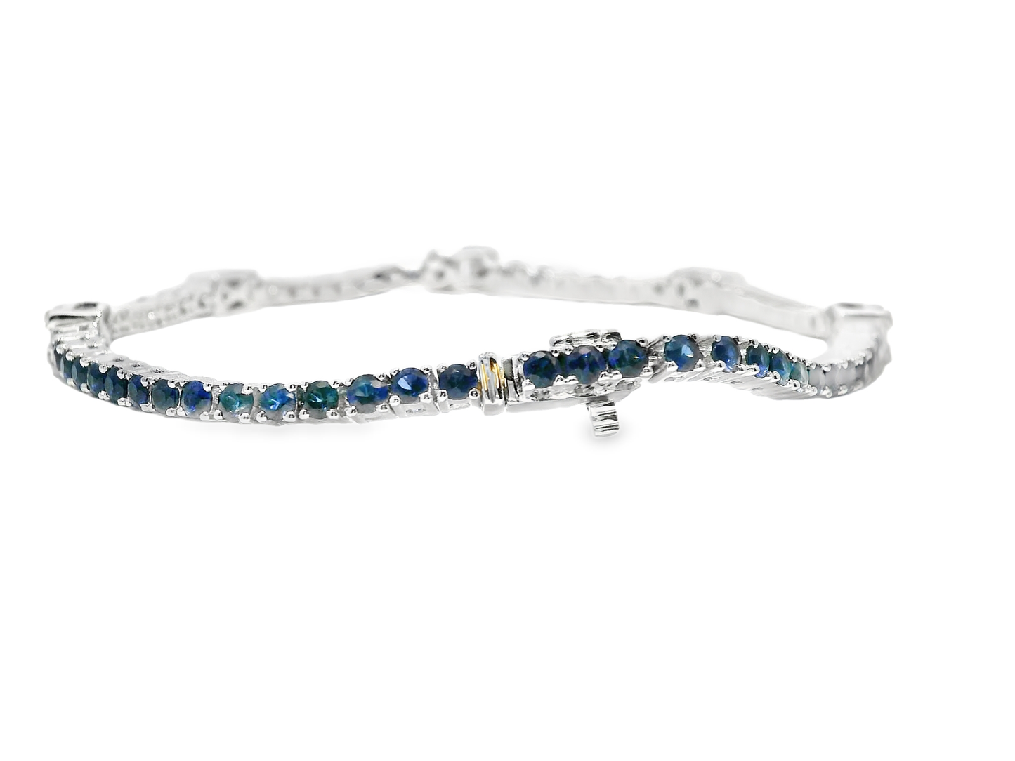0.75CT Diamond 3.30CT Blue Sapphire Bracelet 18k White Gold